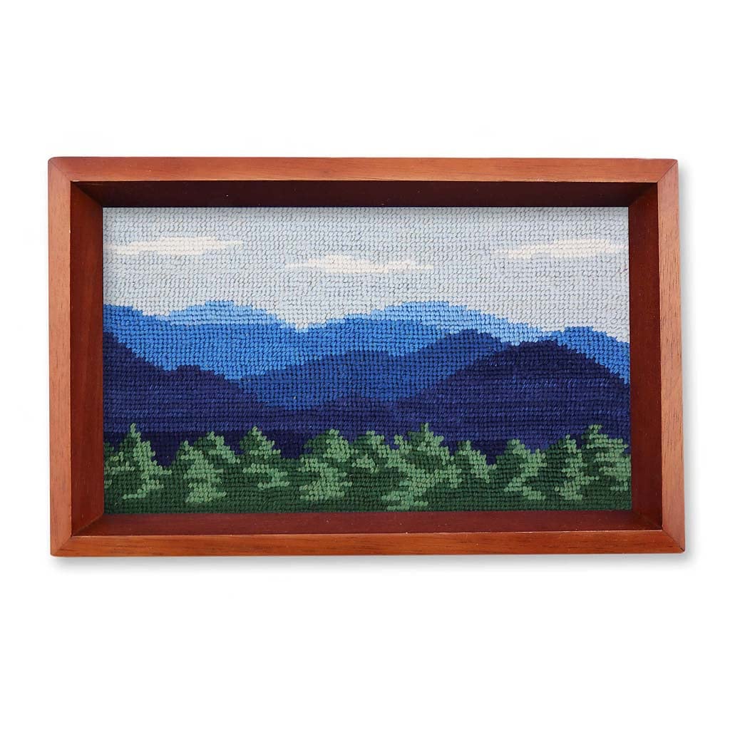 Premium Blue Ridge Needlepoint Valet Tray by Smathers & Branson - Handcrafted Leather Catchall for Keys, Coins & Jewelry - Perfect for Home, Office & Travel Organization