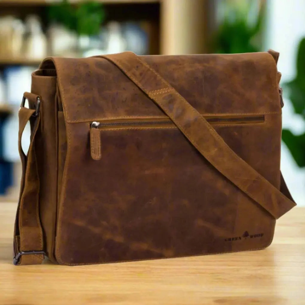 Premium Genuine Leather Laptop Bag for Men & Women - 15.6 Inch Business Briefcase with USB Charging Port - Perfect for Office, Travel & Work Commute