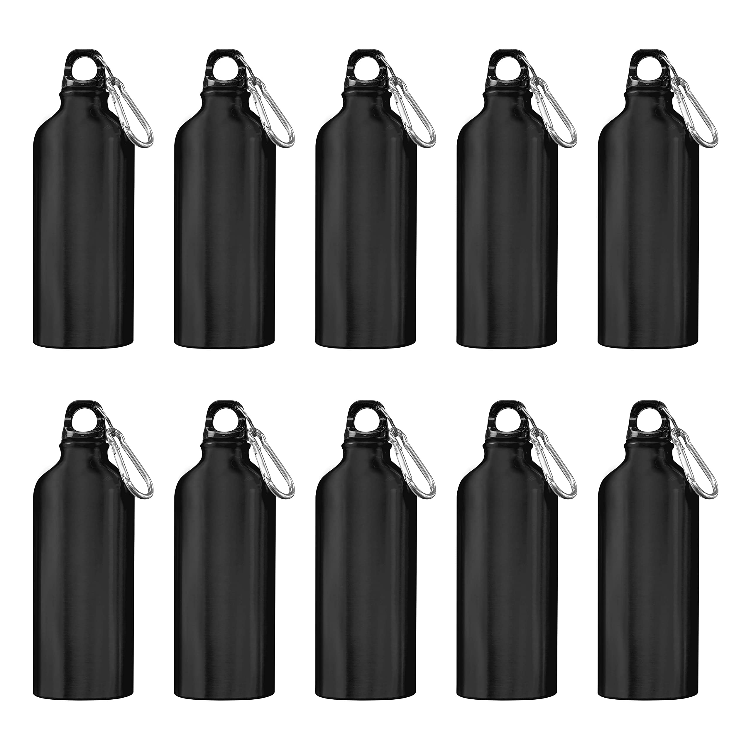 20 oz Aluminum Water Bottles Set of 10 - Bulk Pack Reusable Sports Bottles for Gym, Hiking, Camping & Outdoor Activities - BPA-Free Black Water Bottles for Fitness, Work & Travel