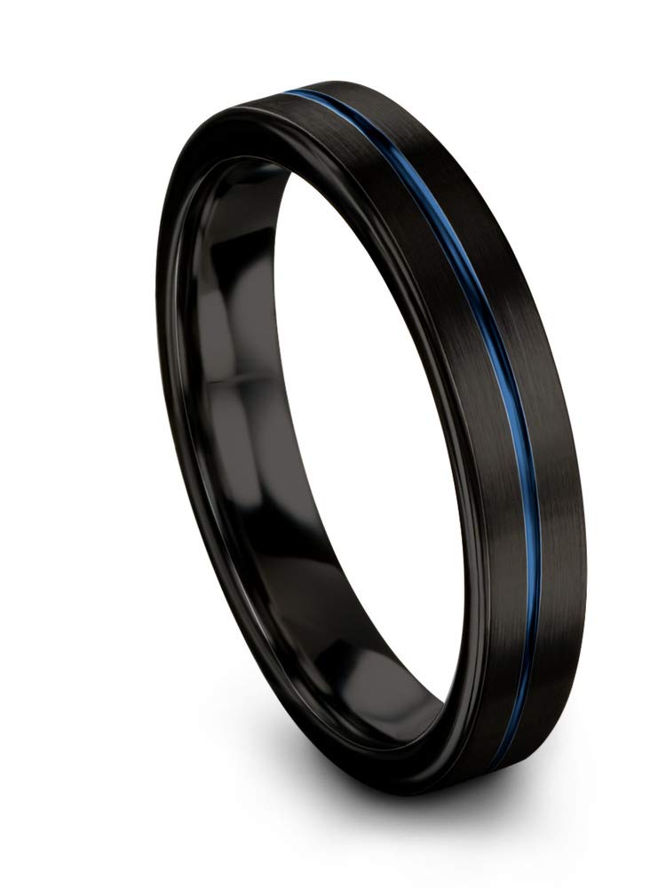Tungsten Carbide Wedding Band Ring 4mm for Men & Women - Blue Black Center Line, Flat Cut, Brushed & Polished - Custom Engraving for Anniversary & Engagement - Perfect for Everyday Wear, Special Occasions & Gift Giving