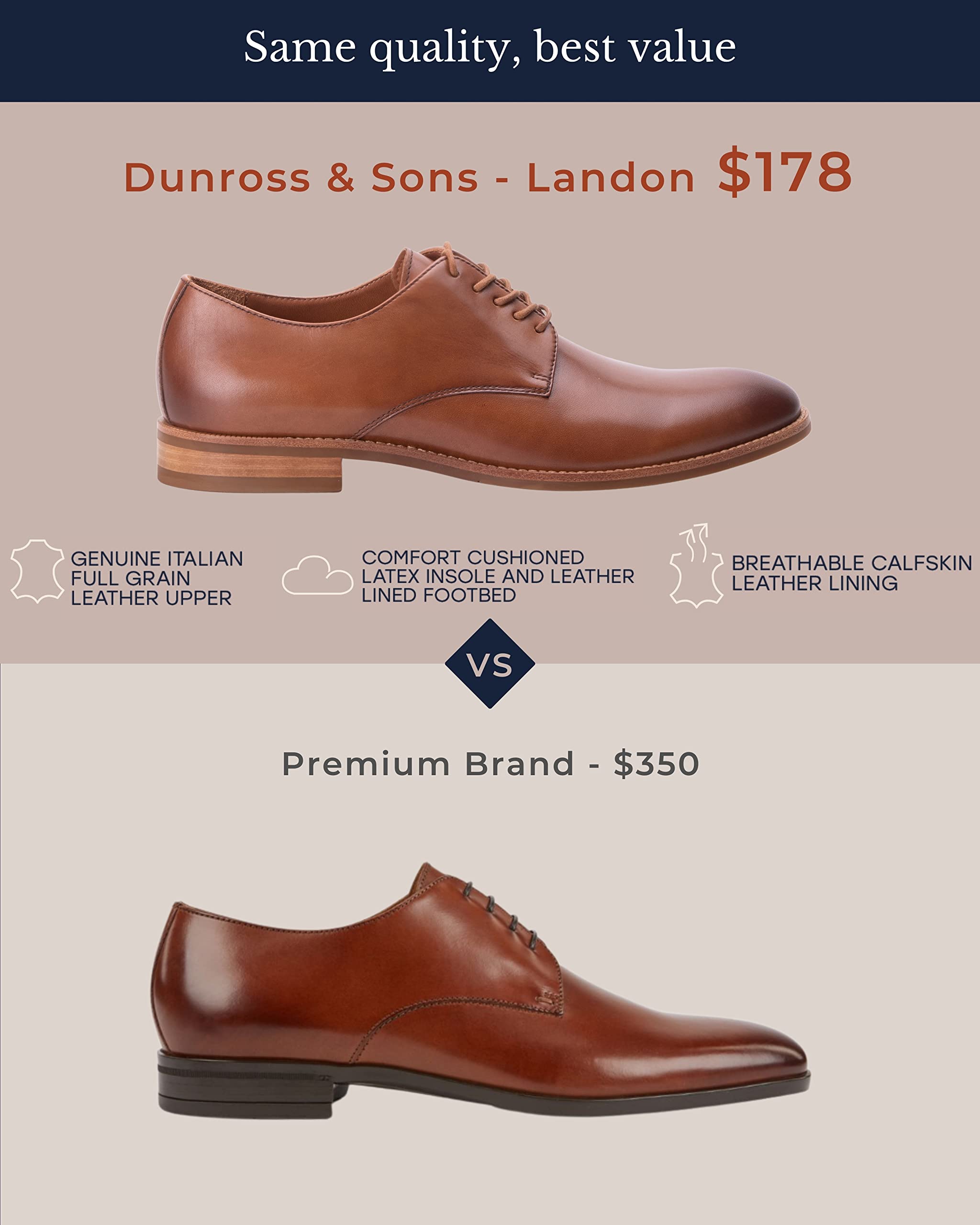 Dunross & Sons Men's Dress Shoes - Oxford & Derby Style Business Shoes in Black & Brown | Formal Office Wear & Wedding Attire