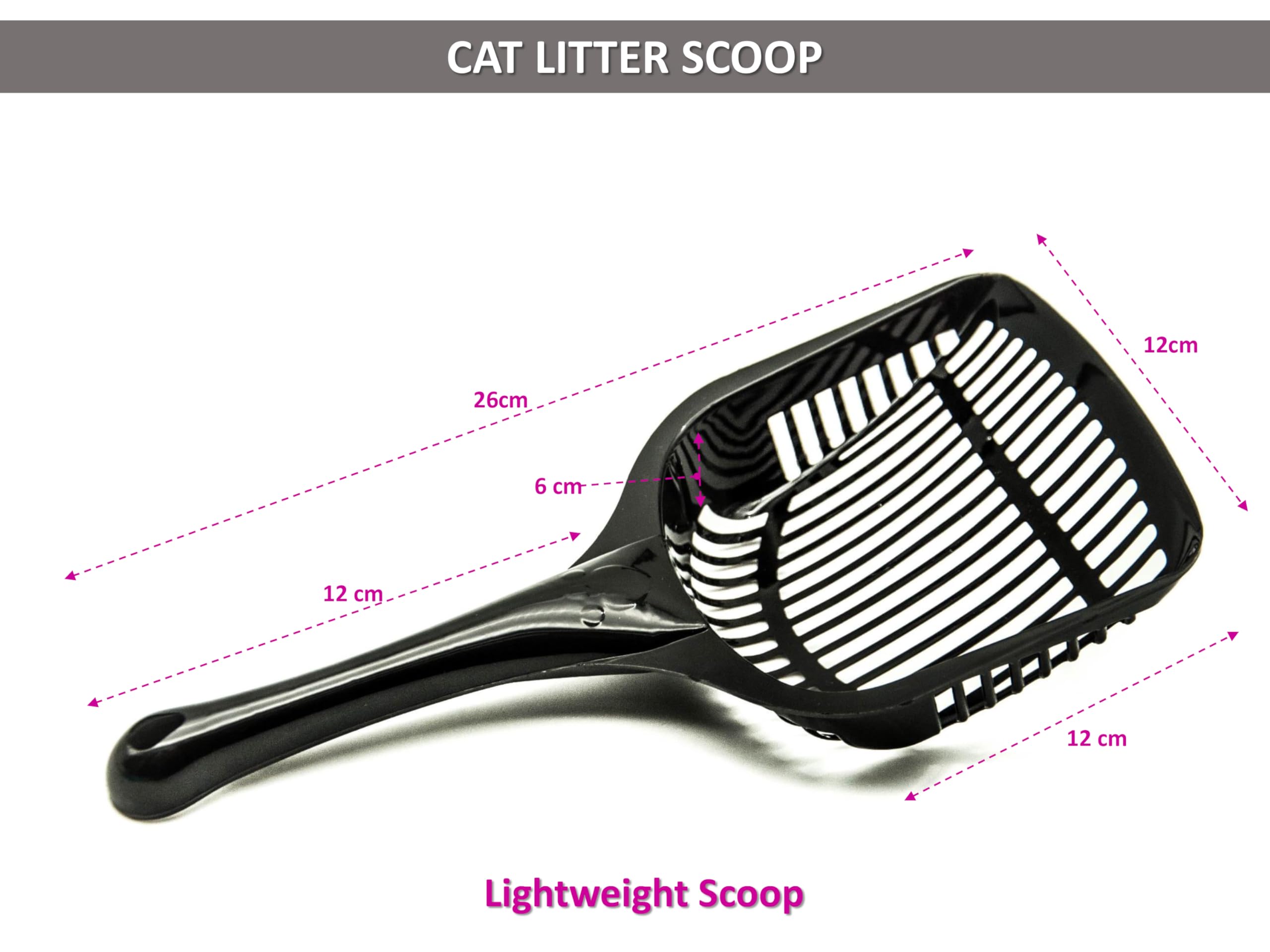 Petopedia 2-Pack Cat Litter Scoop Set - Durable Plastic Litter Shovel with Sand Sifter, Lightweight Poop Scoop for Easy Cleaning (Black & Grey) - Perfect for Litter Box Maintenance & Multi-Cat Households