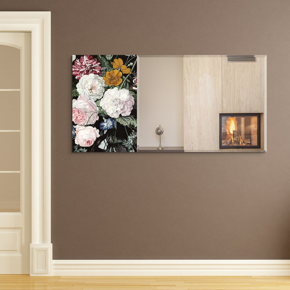 Bouquet Rectangular Beveled Mirror - Free Floating Printed Tempered Art Glass - 24 x 48 Inches - Clear Wall Mirror for Living Room, Bedroom, or Entryway Decor