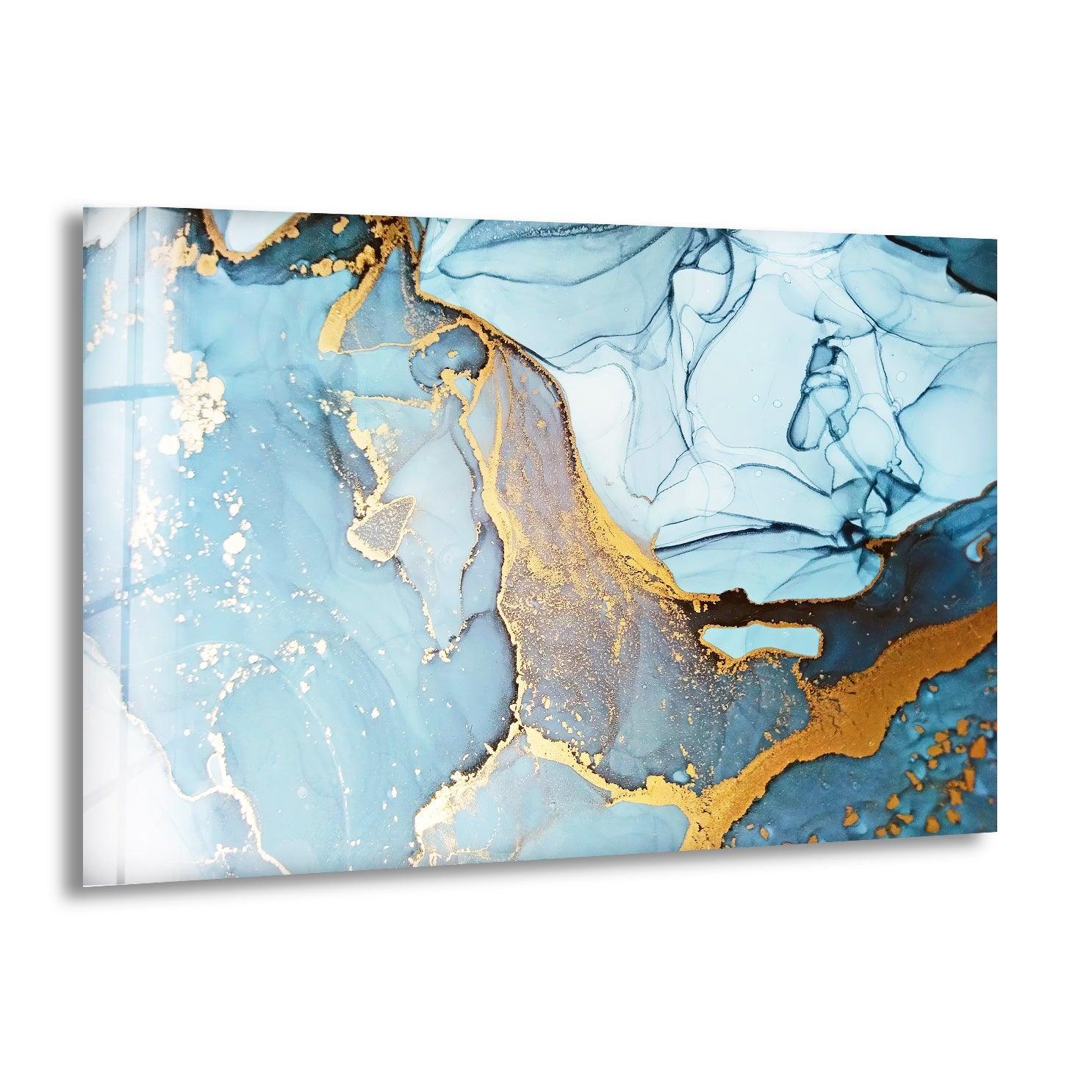 Handmade Aquamarine Alcohol Ink Stained Glass Wall Art - Blue Ocean Themed Abstract Painting for Home & Office Decor