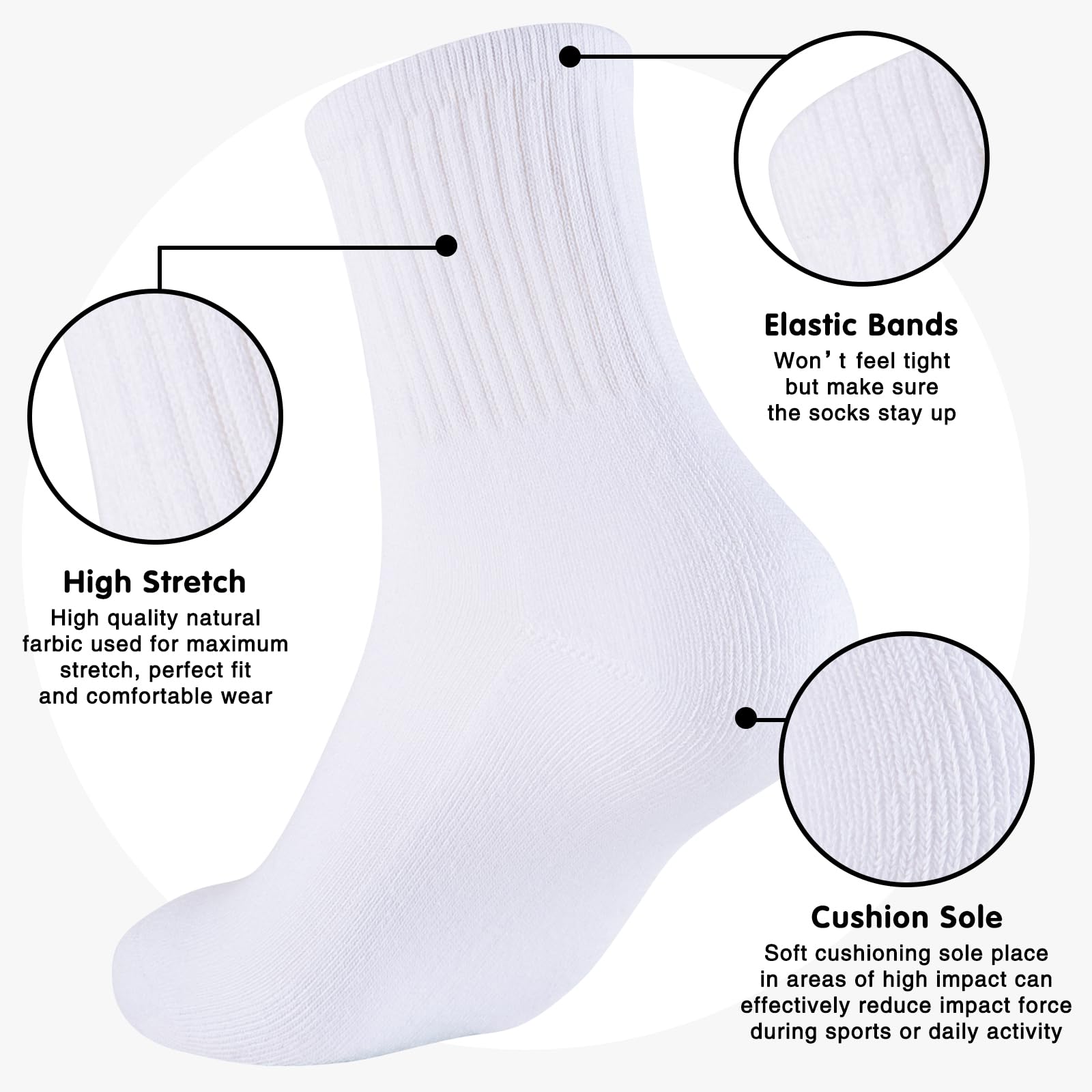Women's 100% Cotton Cushioned Ankle Socks - Breathable Athletic Quarter Mini Crew Socks for Running, Yoga & Everyday Comfort - Pack of 6 Pairs