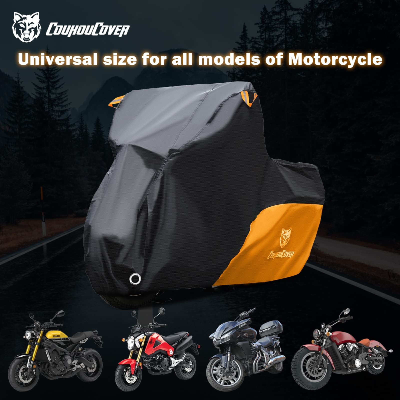 Heavy Duty Waterproof Motorcycle Cover for Outdoor Use - Fits Yamaha Honda Suzuki Kawasaki (XXL Black&Orange) - Ideal for Garage & Travel Protection
