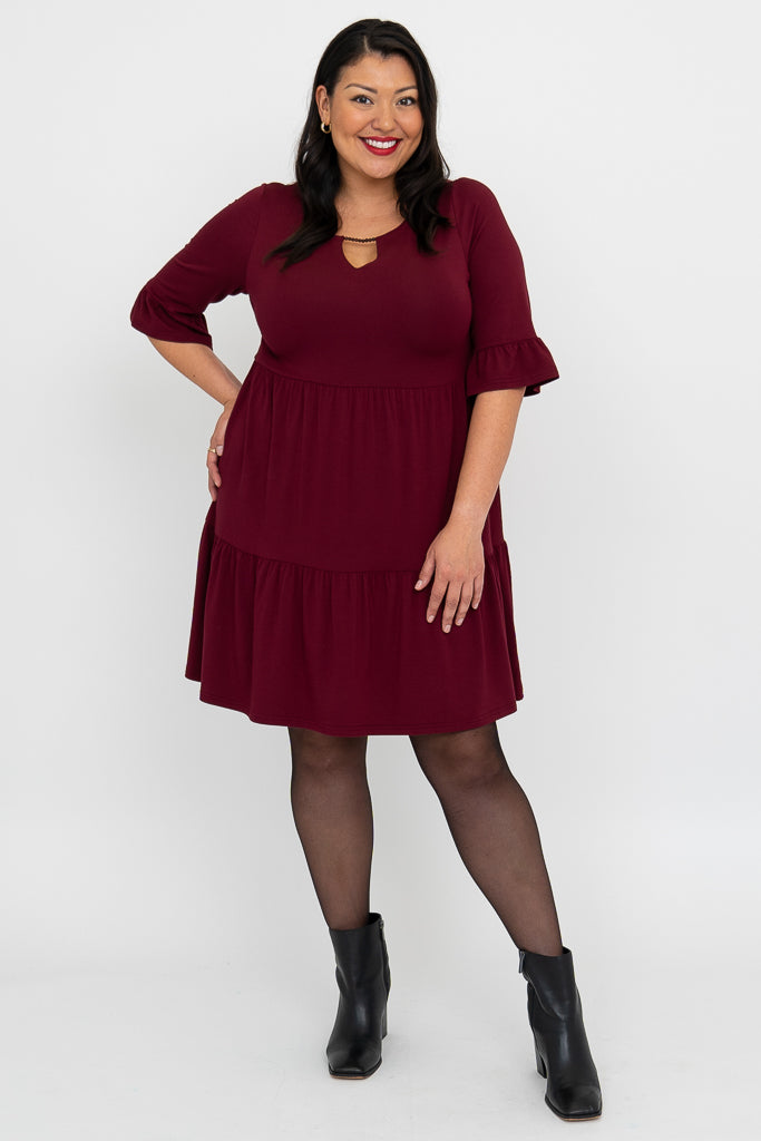 Bernadette Women's Burgundy Bamboo Dress - Elegant & Comfortable for Casual Wear, Office, and Special Occasions