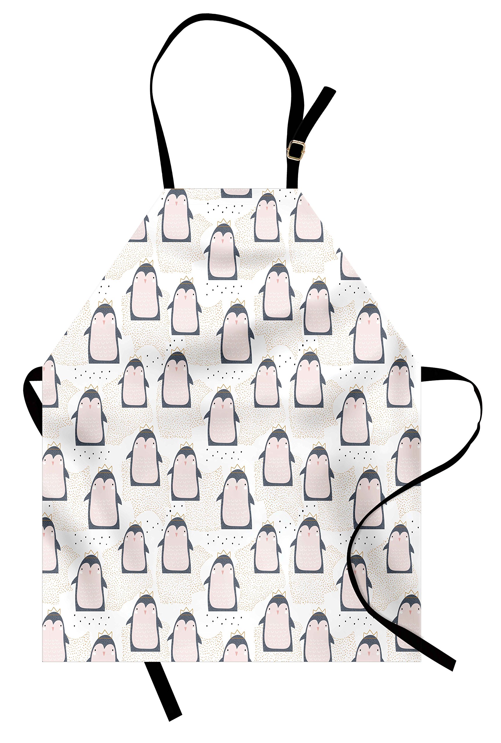 Ambesonne Penguin Apron - Pastel Cartoon Animal Print Kitchen Bib with Adjustable Neck, Unisex Adult Apron for Cooking, Baking, BBQ & Gardening (Grey/Pink) - Perfect for Home Chefs, Holiday Gifts & Themed Parties