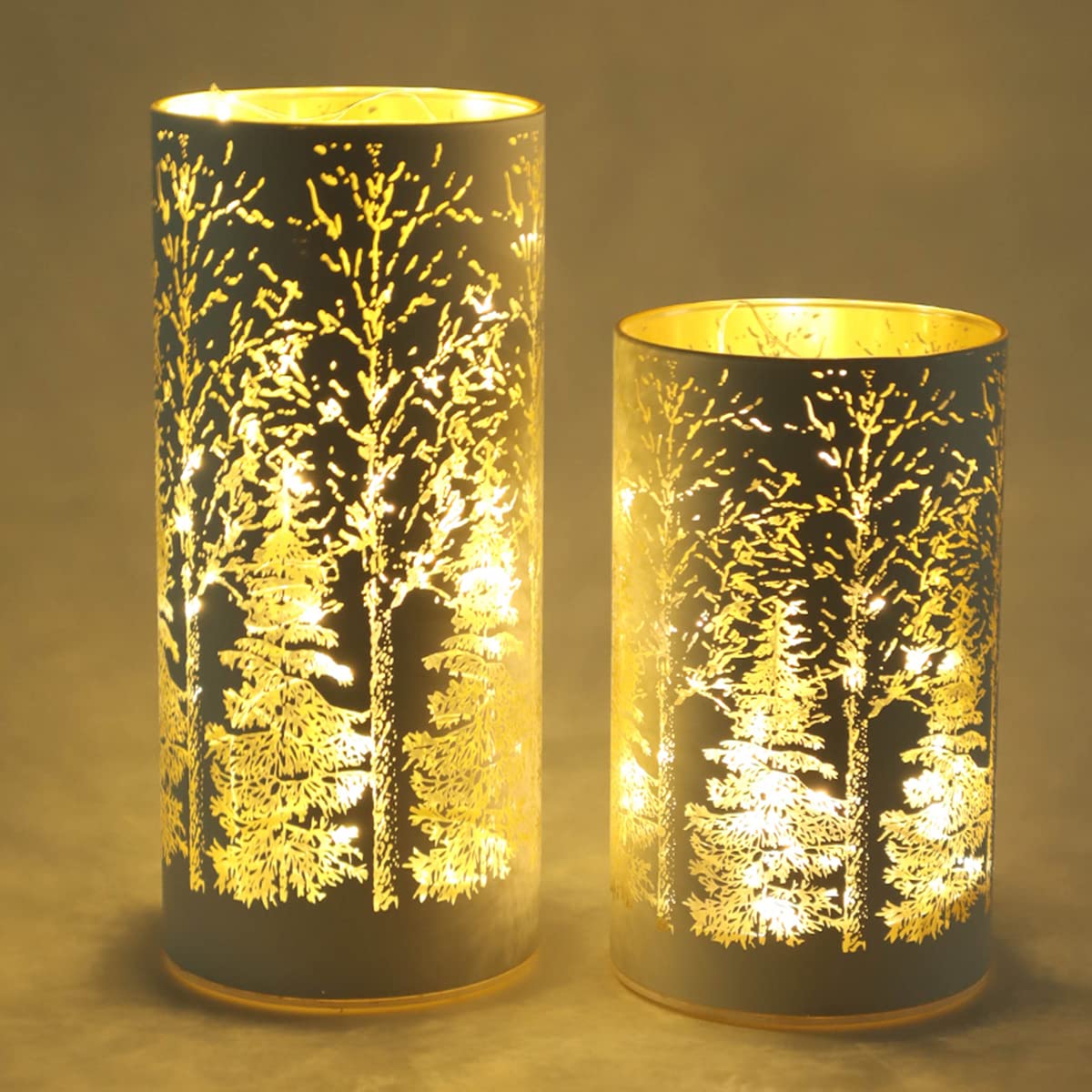 2-Pack Battery Operated Glass Table Lamps with Fairy String Lights - Decorative Cylinder Flameless LED Candles with Timer - White for Bedroom, Living Room & Wedding Decor