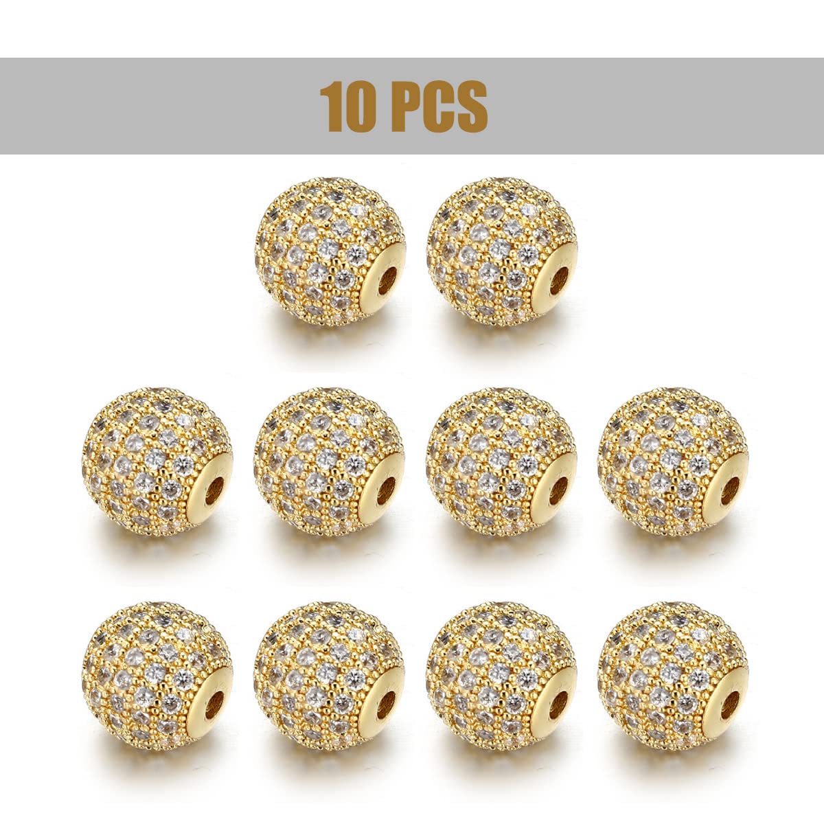 10mm Silver Brass White Zircon Cubic Rondelle Spacer Beads for DIY Jewelry Making - Perfect for Bracelets, Necklaces, Earrings & Craft Projects - Ideal for Gifts, Fashion Accessories and Handmade Creations
