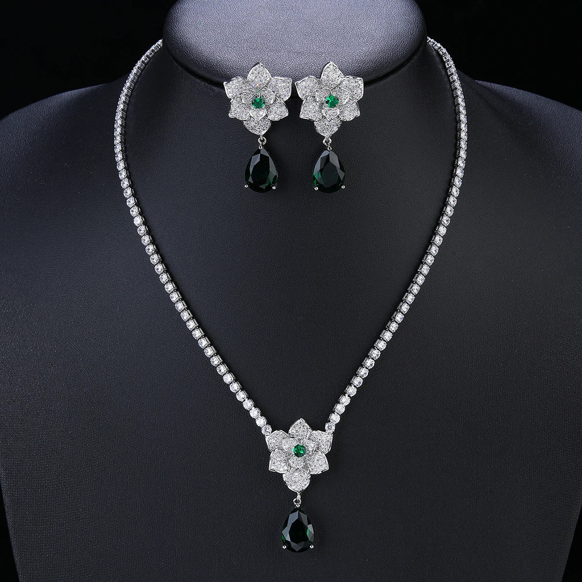 Elegant 4-Color CZ Cubic Zirconia Wedding Jewelry Set - Necklace & Earrings for Bridal Party, Anniversary & Formal Events | CN10868
