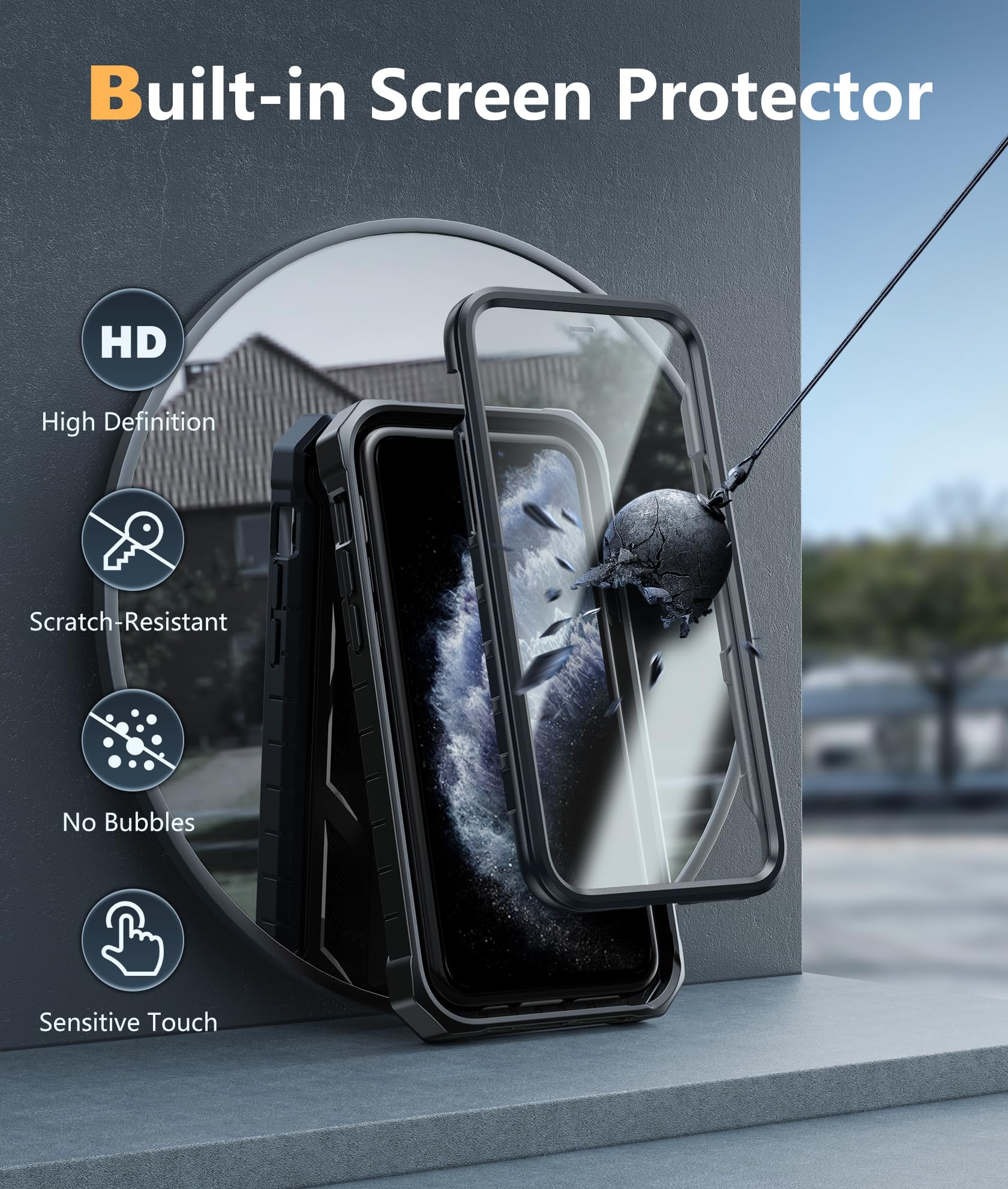 FNTCASE Military Grade Shockproof iPhone 11 Pro Case (5.8 Inch) - Rugged Dual Protection Matte Hard Cover with Kickstand | Drop Proof Heavy Duty Phone Case in Black | Perfect for Outdoor, Work & Travel Protection