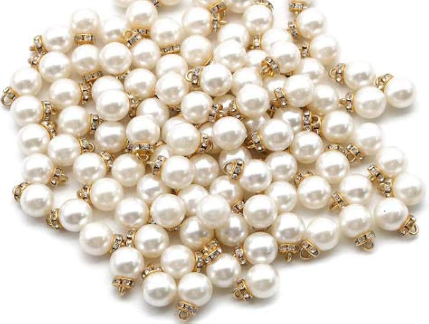WOIWO 20PCS Faux Pearl Flat Pin Charms Beads Pendants with Rhinestones - Jewelry Making Supplies for DIY Necklaces, Bracelets & Floating Locket Charms - Perfect for Crafting, Gift Making & Fashion Accessories