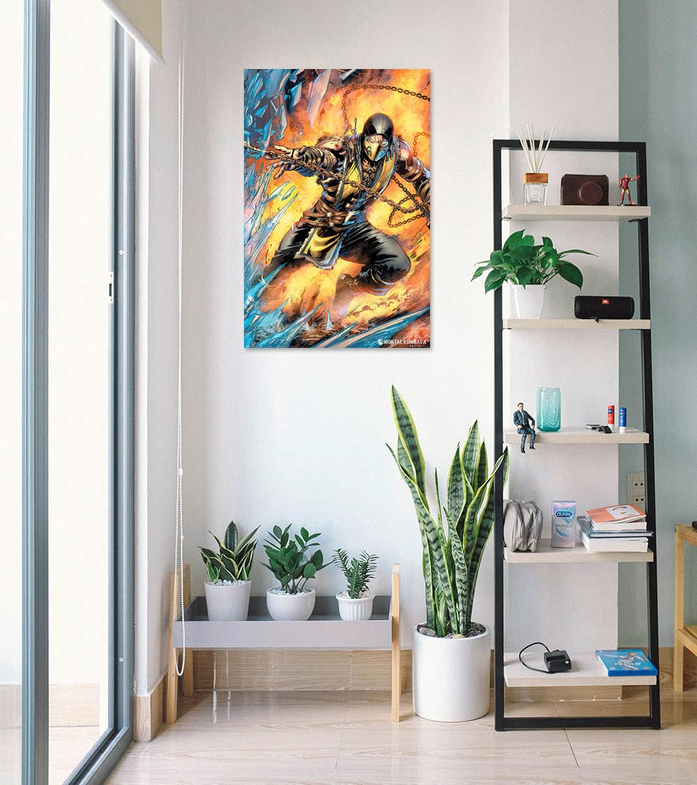 Mortal Kombat Scorpion Gaming Poster 24x36 Inches - Premium Fighting Game Wall Art with Clear Hanger for Bedroom & Game Room Decor