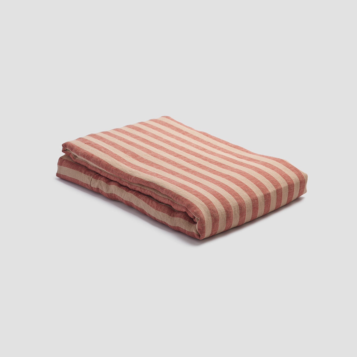 Premium 100% Linen Flat Sheet - Sandstone Red Pembroke Stripe - Breathable & Soft Bedding for Comfortable Sleep - Perfect for Master Bedroom, Guest Room & Luxury Hotels