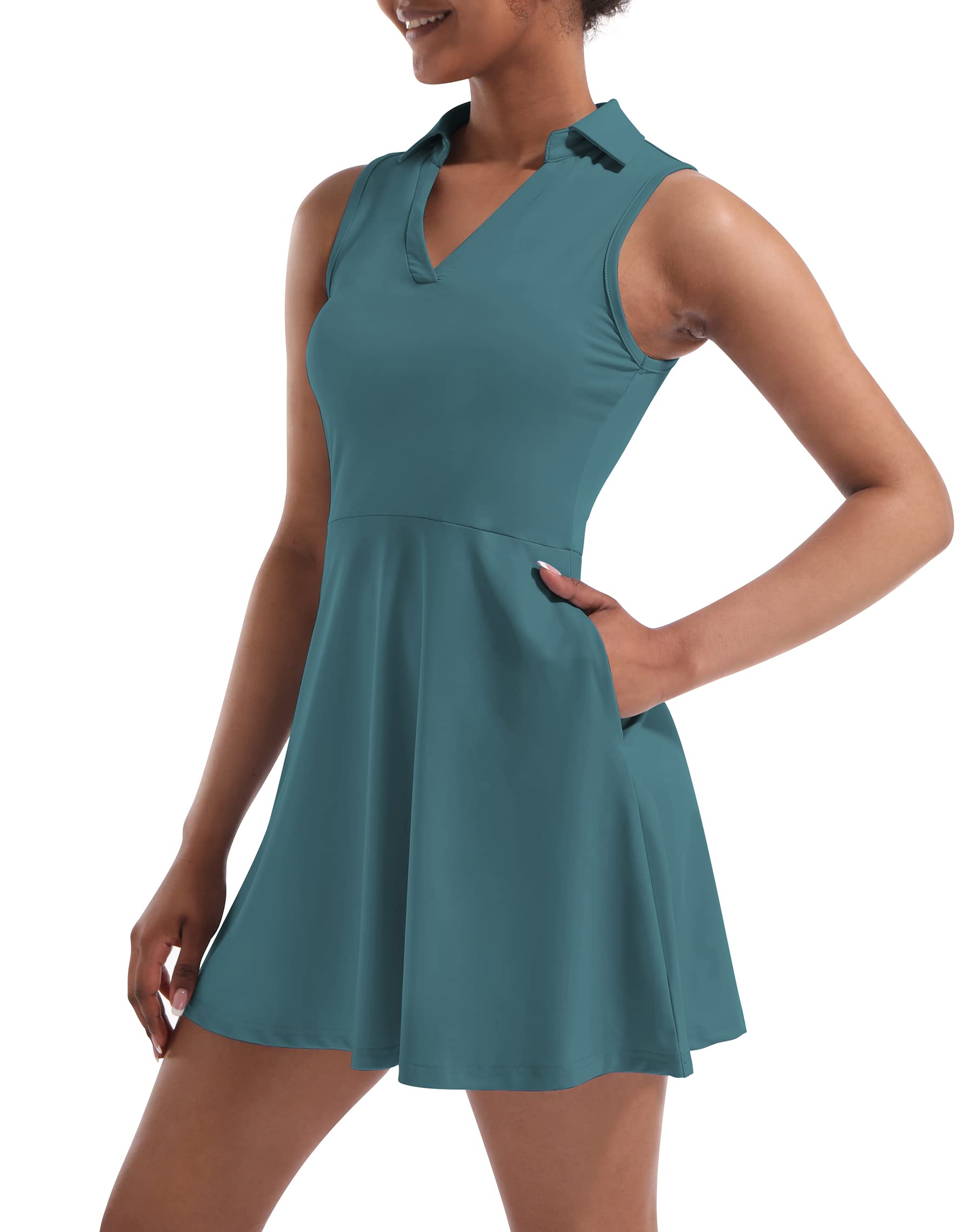 Fengbay Women's Tennis & Golf Dress with Built-in Shorts & 4 Pockets - Sleeveless Athletic Workout Dress for Tennis, Golf, Running & Gym Training