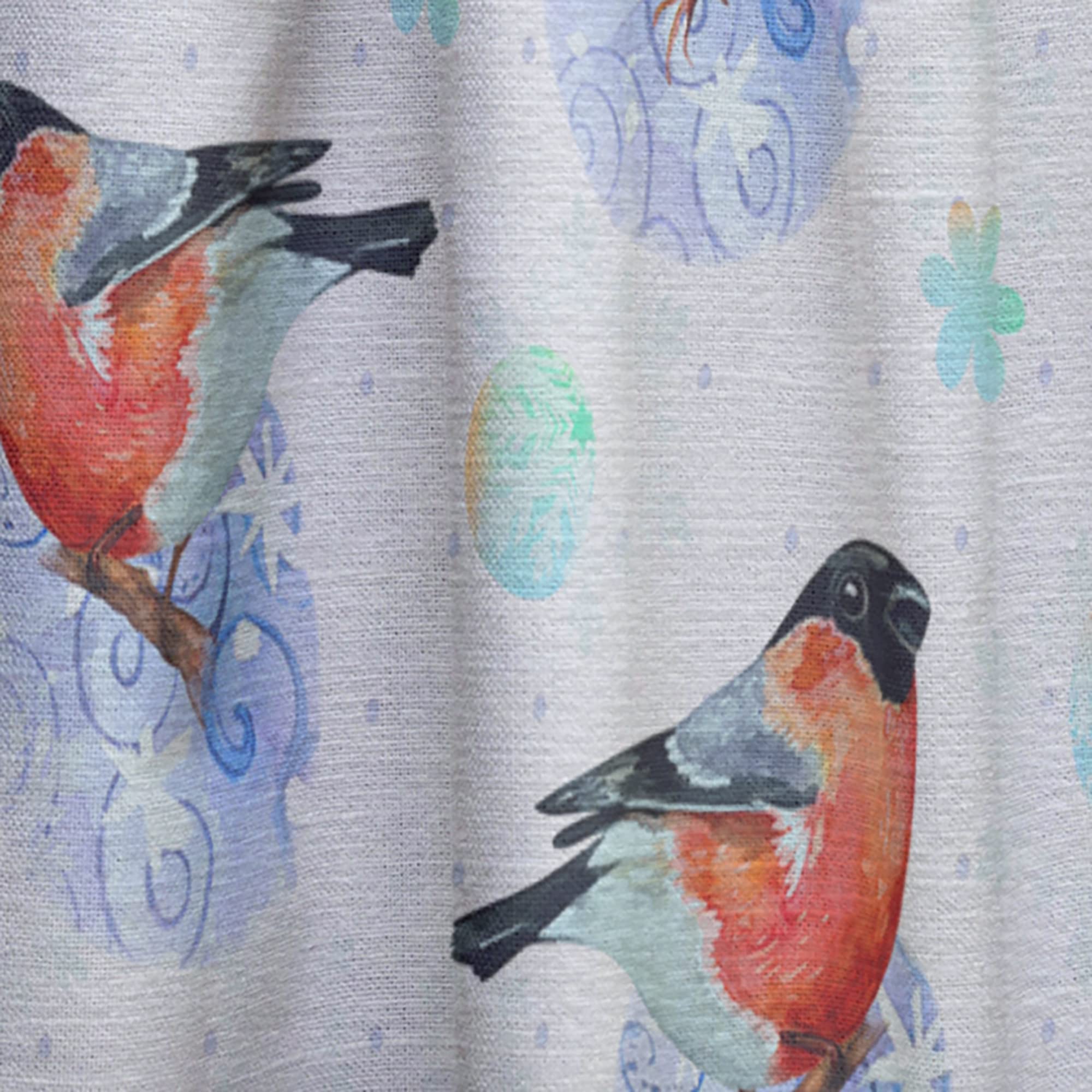 DesignQ Thermal Insulated Curtain Panel - 52x95 Inches, Abstract Doodle Circles with Bullfinch Bird Print, Blackout Drapes for Bedroom & Living Room - Perfect for Home Decor, Privacy & Light Control
