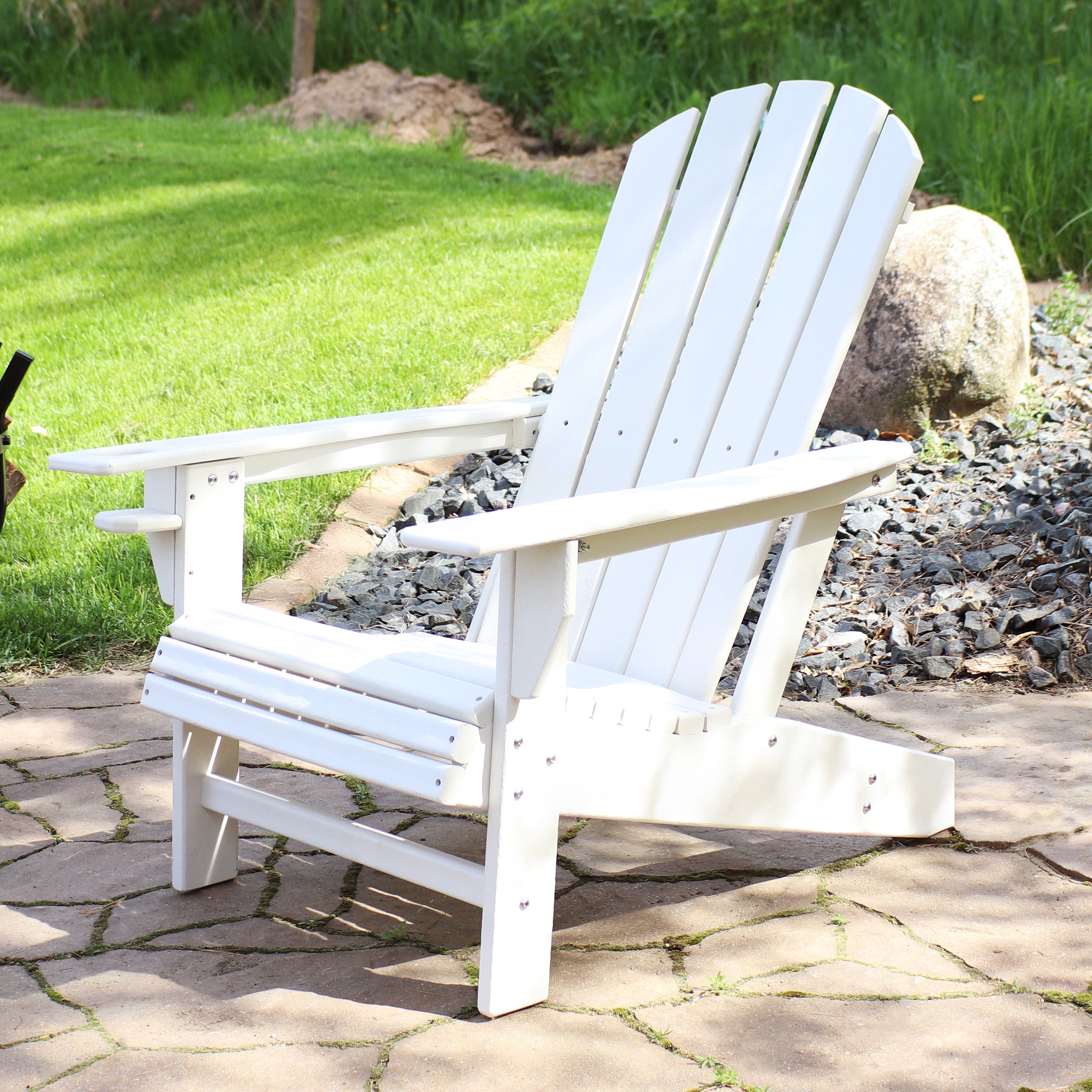 Durable All-Weather Lake Style Adirondack Chair with Cup Holder - Perfect for Outdoor Patio, Garden, Beach & Poolside Relaxation