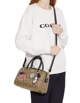 Coach Disney X Coach Rowan Satchel Crossbody Bag - Signature Canvas with Disney Patches, Fashionable Women's Handbag for Work, Travel & Daily Use
