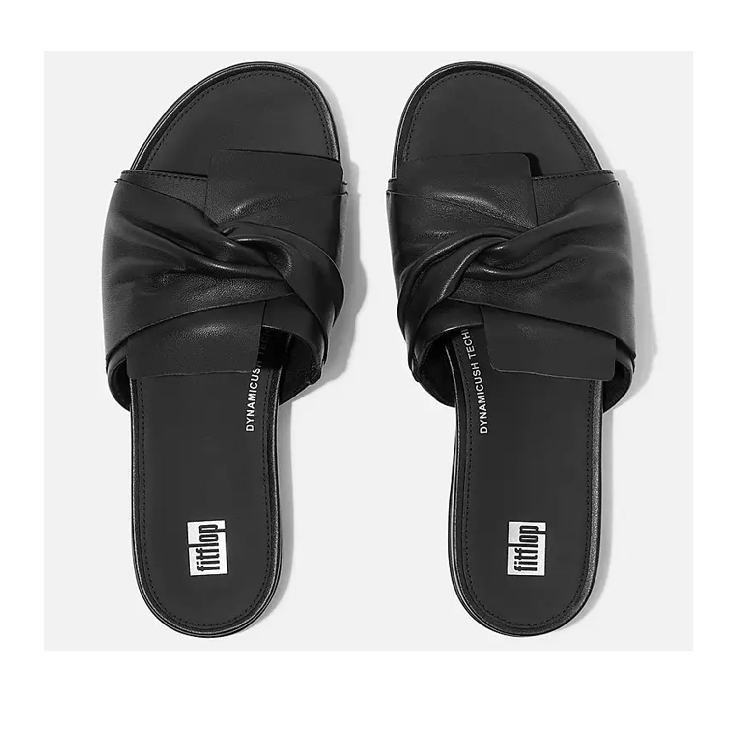 Fit Flop Women's Gracie Soft Twist Leather Slides - Black | Comfortable & Stylish Sandals for Women | Perfect for Casual Wear, Beach & Home