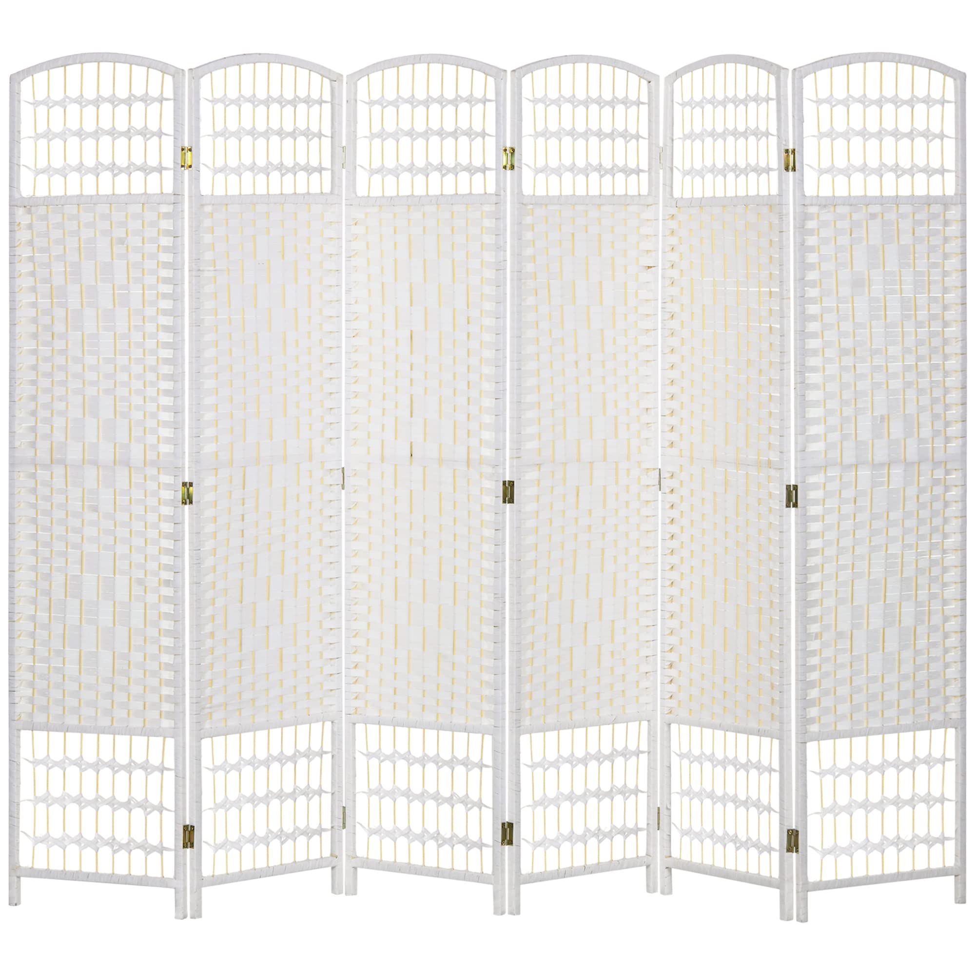 HOMCOM 6 Panel Folding Room Divider - 5.6 ft Freestanding Privacy Screen Partition for Home Office, Bedroom & Studio - Wave Fiber White Room Separator for Indoor Spaces & Events