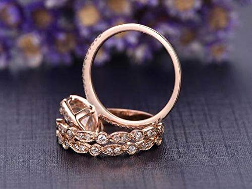 2 Carat Cushion Cut Moissanite & Diamond Engagement Ring Wedding Set in 14K Rose Gold - Perfect for Bridal Jewelry, Anniversary Gifts & Romantic Proposals