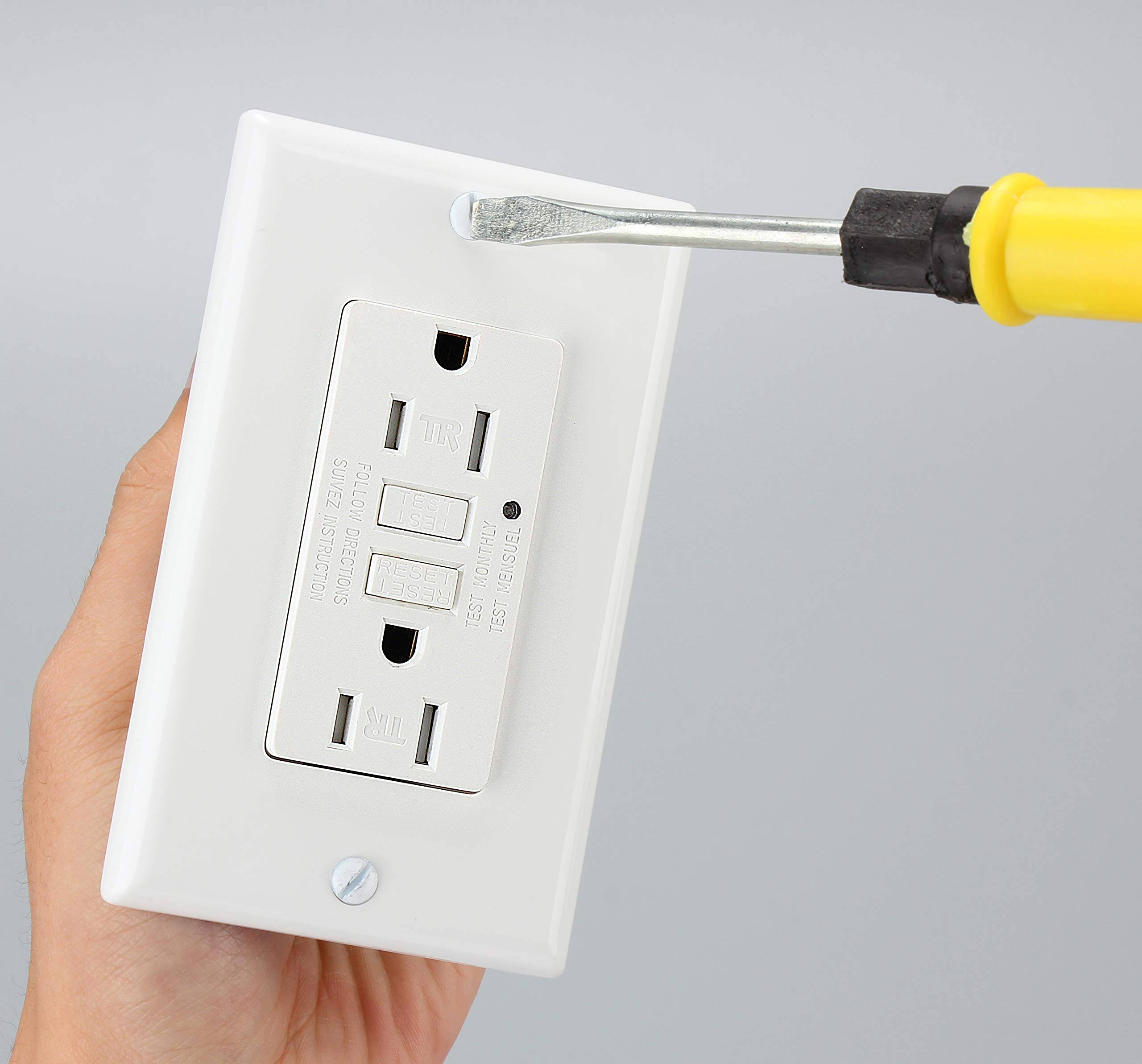 15A 125V TR/Tamper-Resistant GFCI Outlet with Green LED Indicator - 2 Wall Plates (Standard & Screwless) - ETL Listed - White (5 Pack) - Ideal for Home, Office & Commercial Electrical Safety
