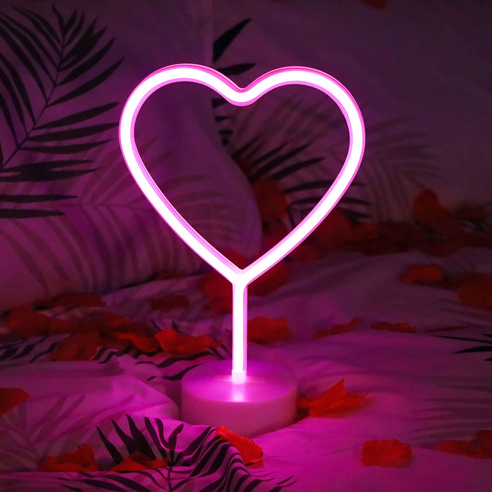 BHCLIGHT Pink Heart Neon Sign - LED Neon Light with Battery or USB Power, Valentine's Day Lamp for Room, Dorm, Wedding, Anniversary, Bedroom & Classroom Decor - Perfect for Romantic Nights, Parties & Home Decoration