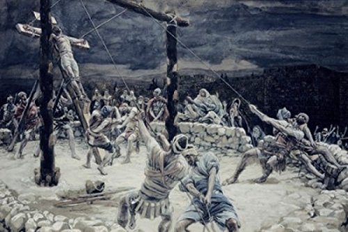 Raising of the Cross by James Tissot - 18x24 Inch French Art Print Poster - Religious Wall Decor for Home, Church & Office