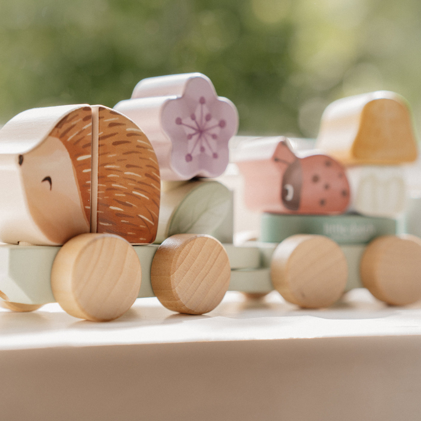 Fairy Garden Wooden Hedgehog Stacking Train Toy - Montessori Educational Stacking Blocks for Toddlers, Perfect for Imaginative Play & Kids Room Decor