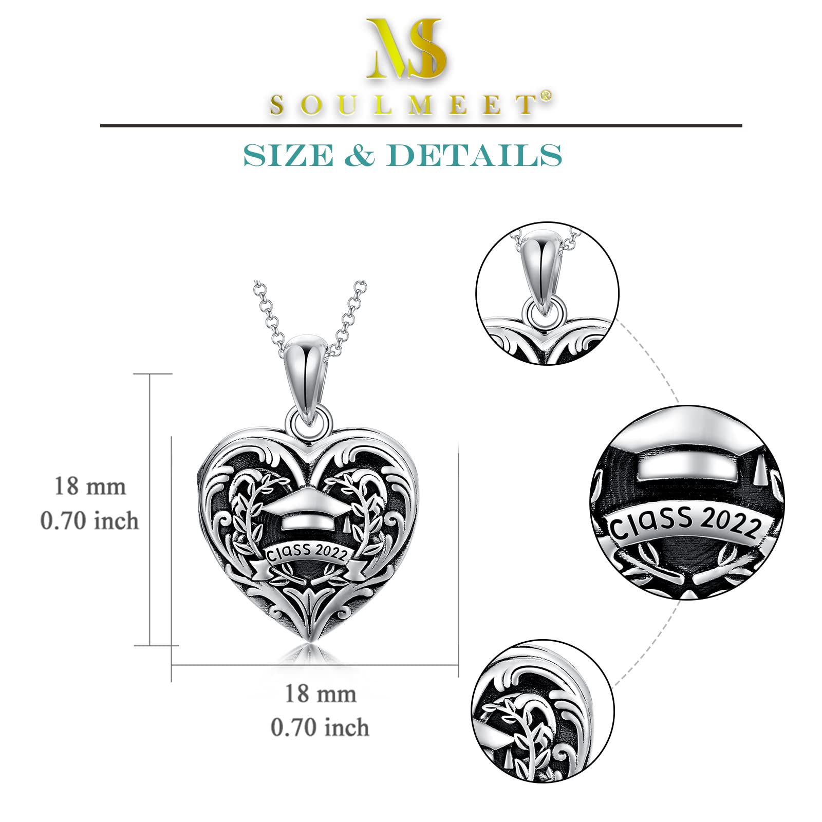 SOULMEET Graduation Necklace for Women - Class of 2023/2024/2025 Photo Locket Pendant with Compass & Nursing Charm, Holds 2 Pictures - Perfect Graduation Gift for Her, Daughter, Friend - Ideal for Commencement Ceremonies & Memory Keepsakes