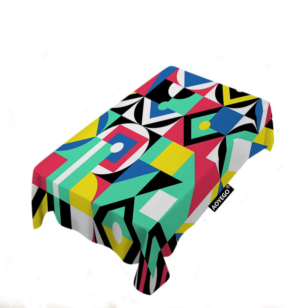 Stylish Geometric Patchwork Tablecloth - 60x104 Inch Polyester Rectangle Table Cover for Indoor, Outdoor, Picnic, Party & Dining | Colorful Triangle Circle Collage Design | Waterproof & Durable for Home Decor, Restaurant, Wedding, BBQ