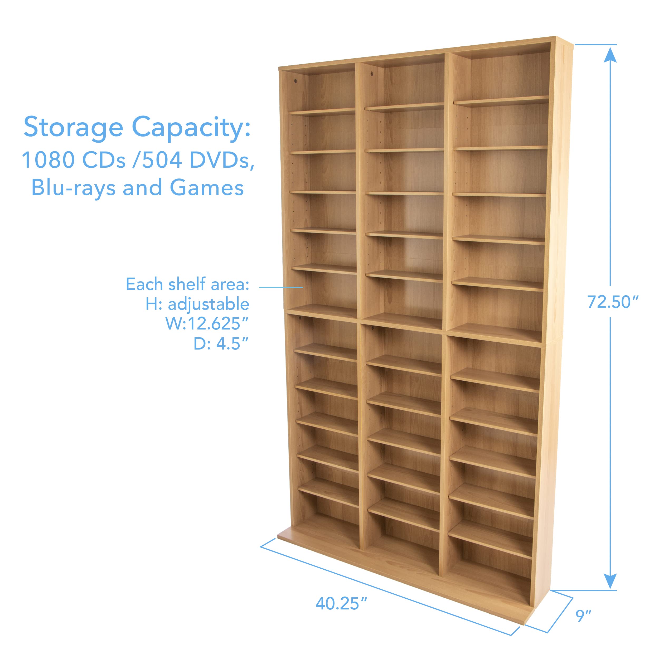 Atlantic Oskar 1080 Media Storage Cabinet - Organize & Protect Music, Movies, Video Games & Collectibles | Maple Finish | Perfect for Home Theater, Game Room & Office Organization (Model PN 38435715)