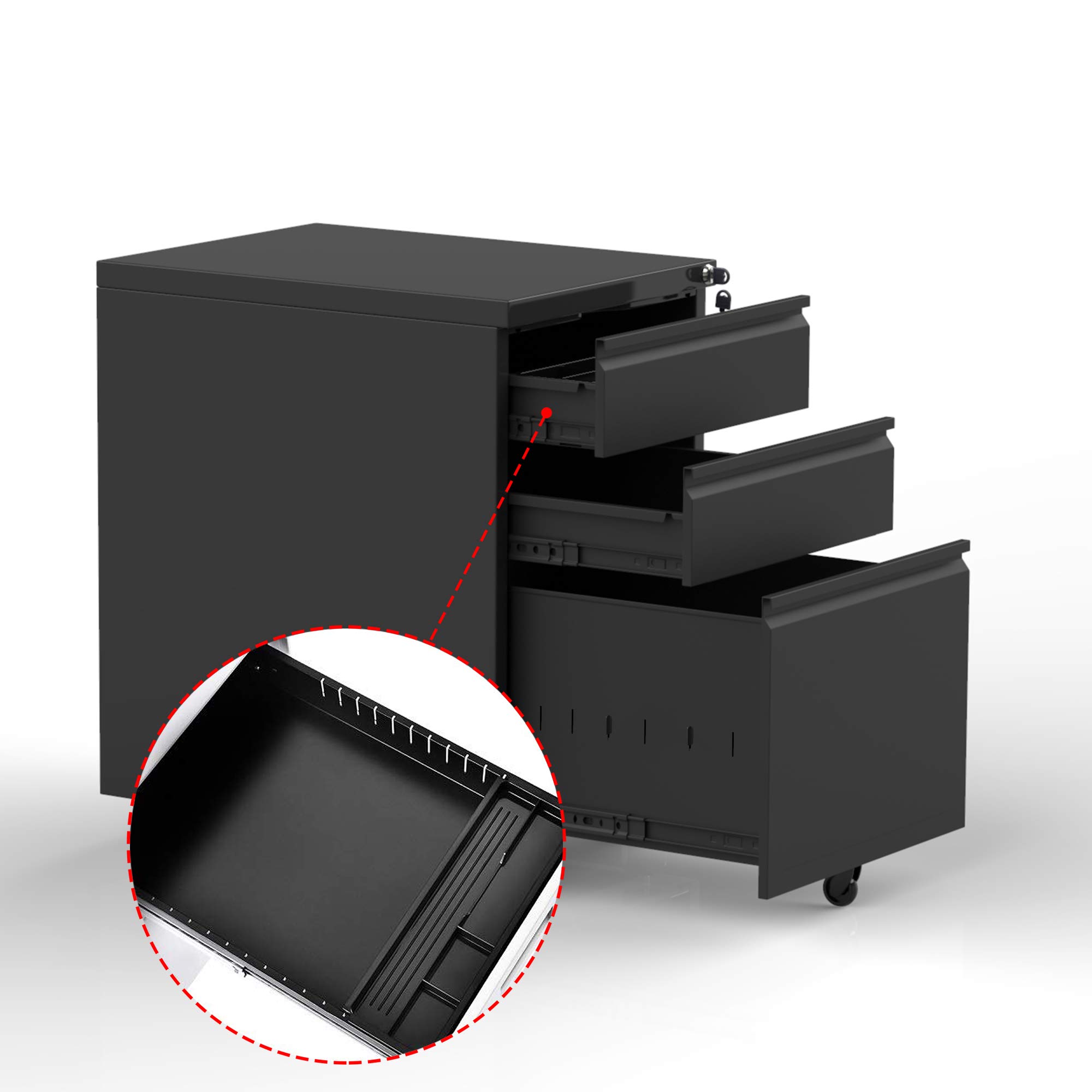 Aobabo Industries 3-Drawer Mobile File Cabinet with Lock - Metal Under Desk Storage for Legal/Letter/A4 Files (Pre-Assembled Except Wheels) - Perfect for Office, Home, or School Organization