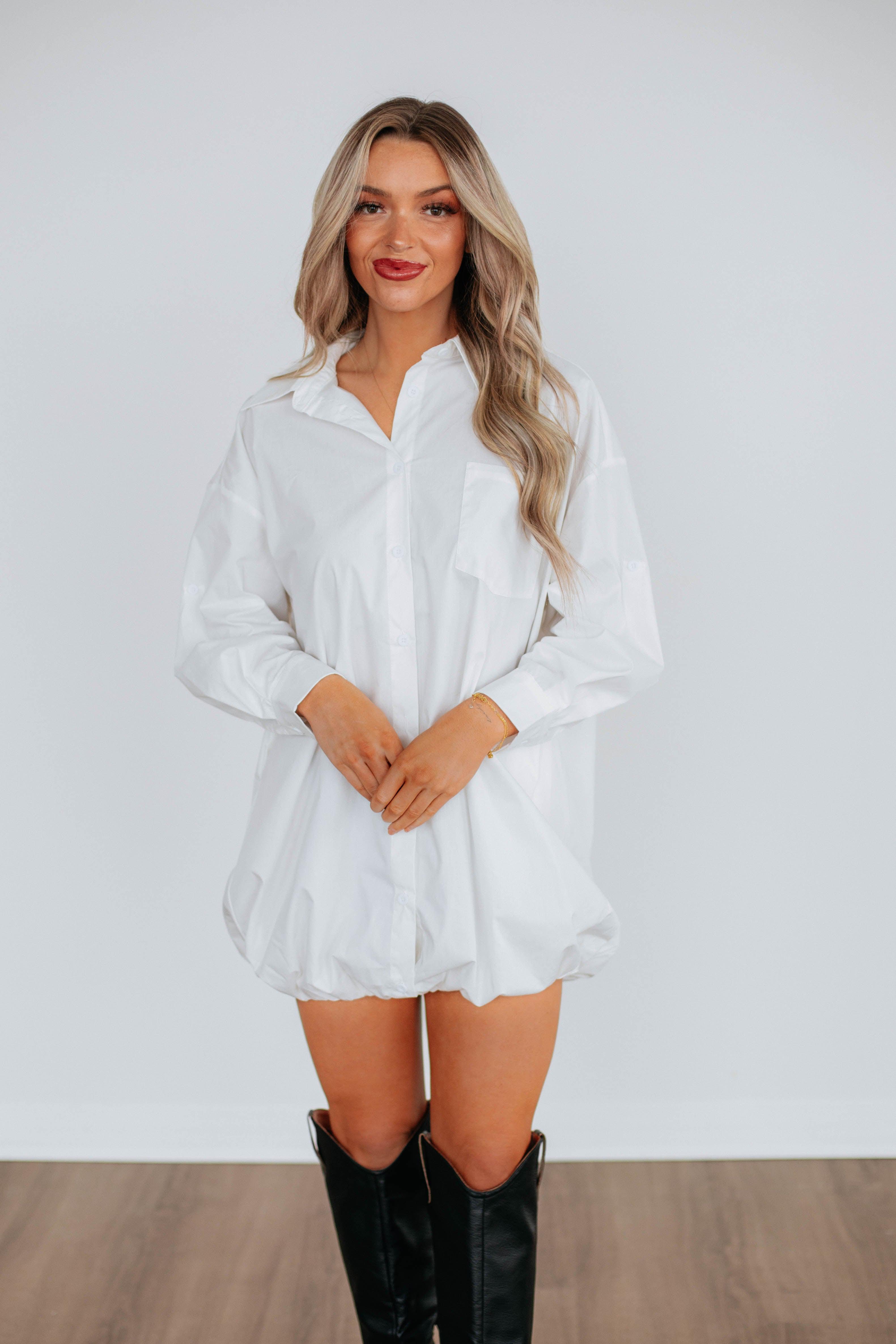 Joette Shirt Dress for Women - Elegant Cream Button Down Shirt Dress with Belt, Casual Office Wear & Spring Summer Outfits