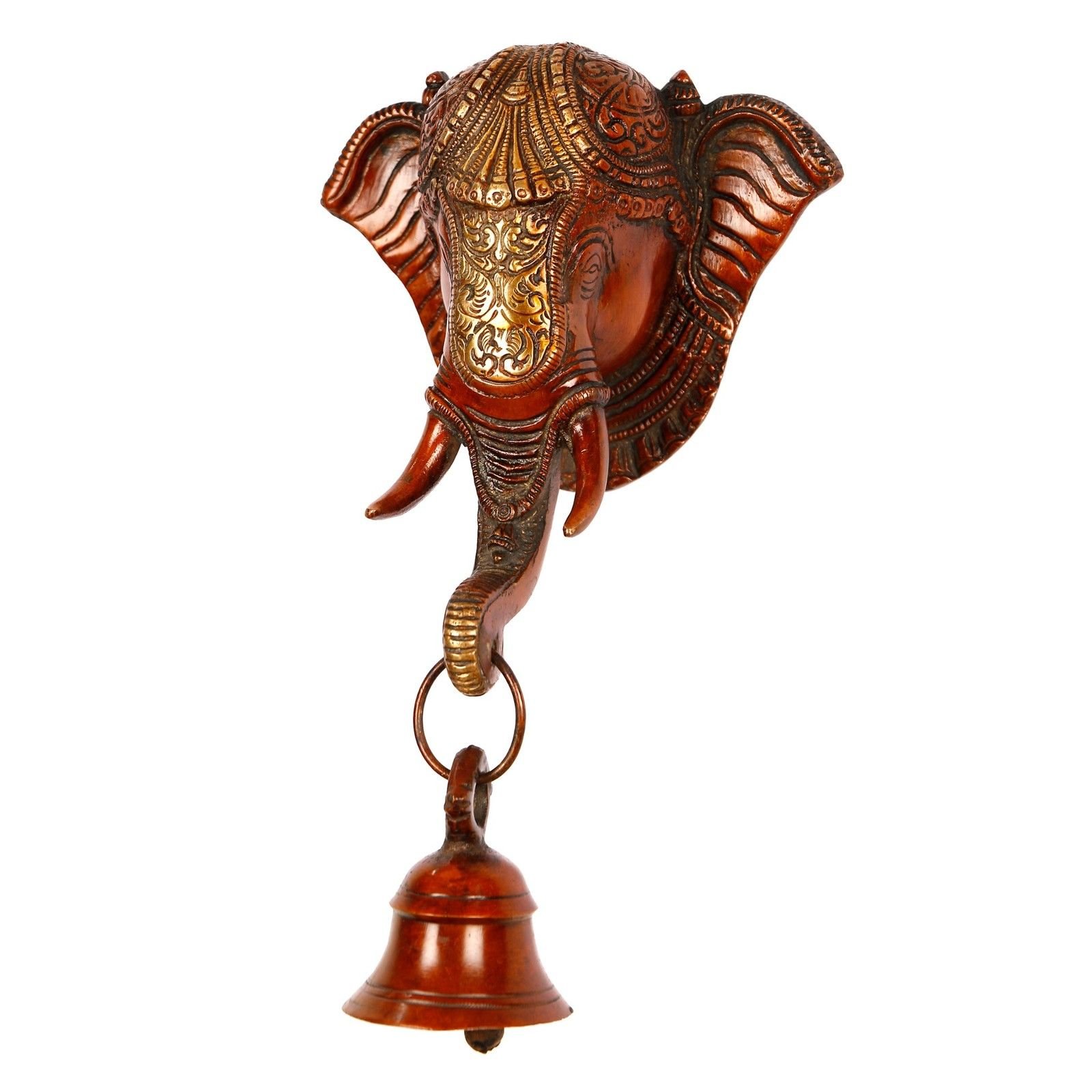 Handmade Indian Brass Elephant Head Wall Hanging - 10