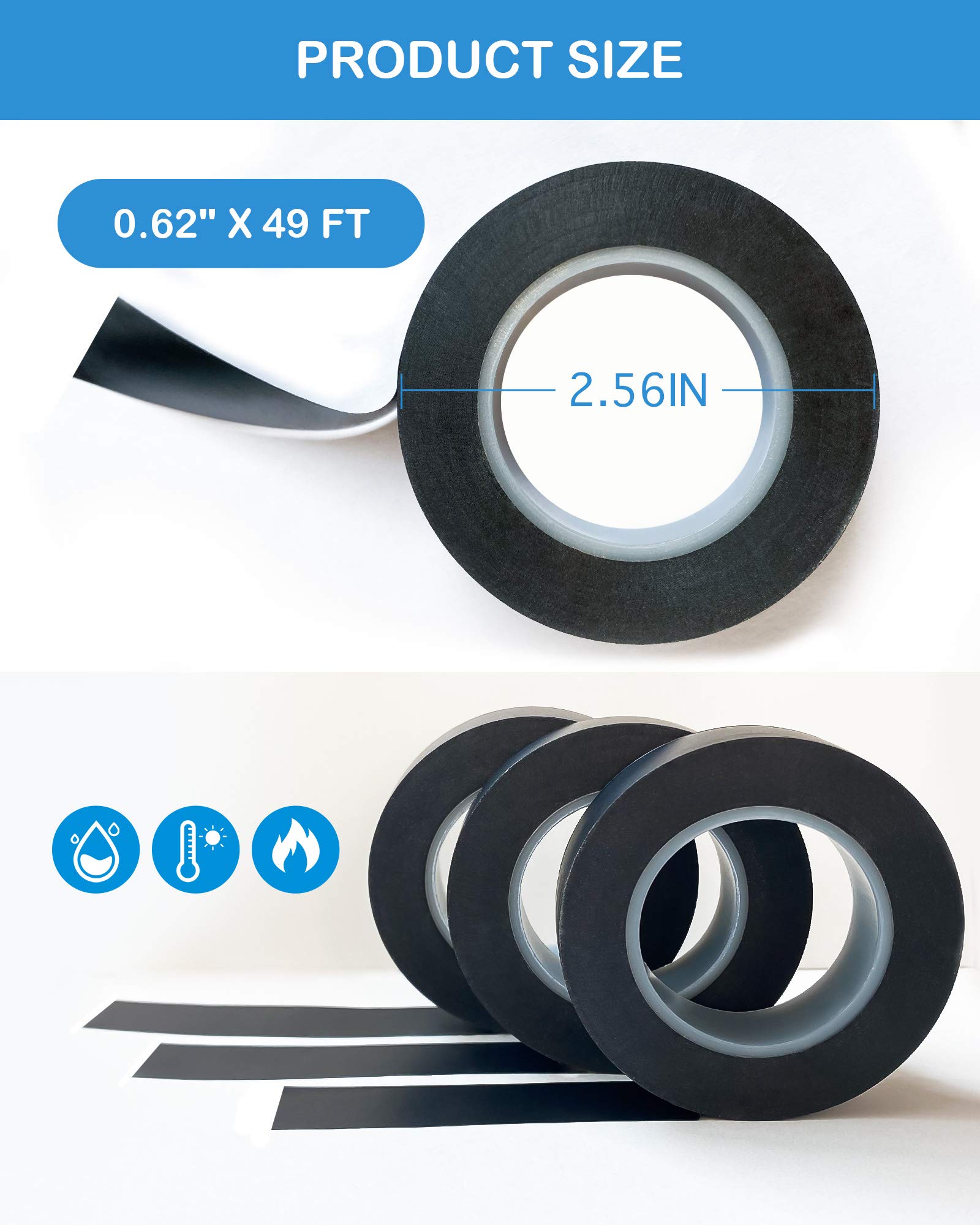 Premium Black Electrical Tape 3pcs - Flame Retardant, High Temp Resistant for Indoor/Outdoor Electrical Repairs
