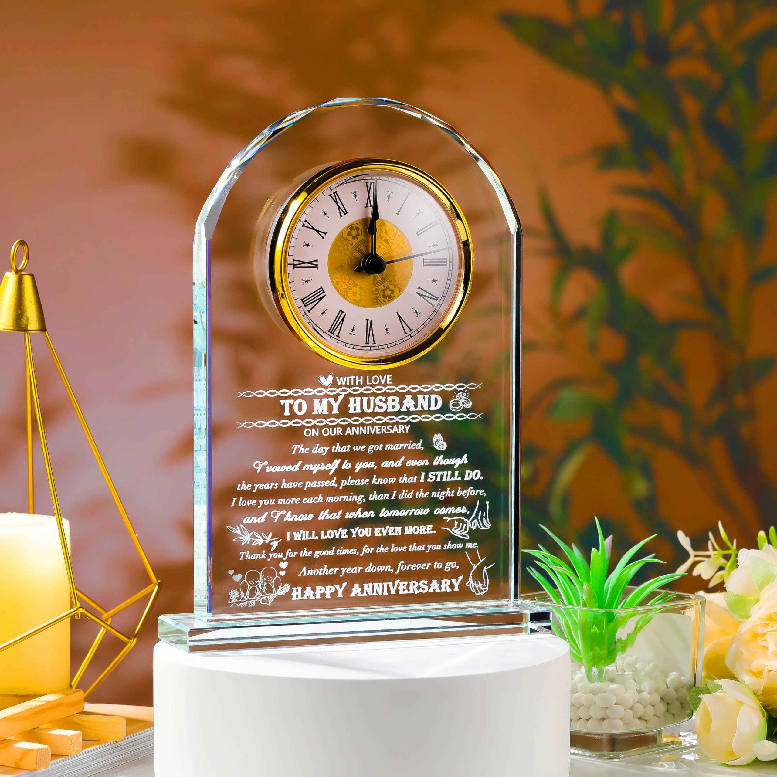 Personalized Crystal Clock Gift for Husband - Elegant Anniversary Present for Men Who Have Everything - Perfect Wedding, Anniversary & Birthday Gift Idea for Him - Home & Office Decor