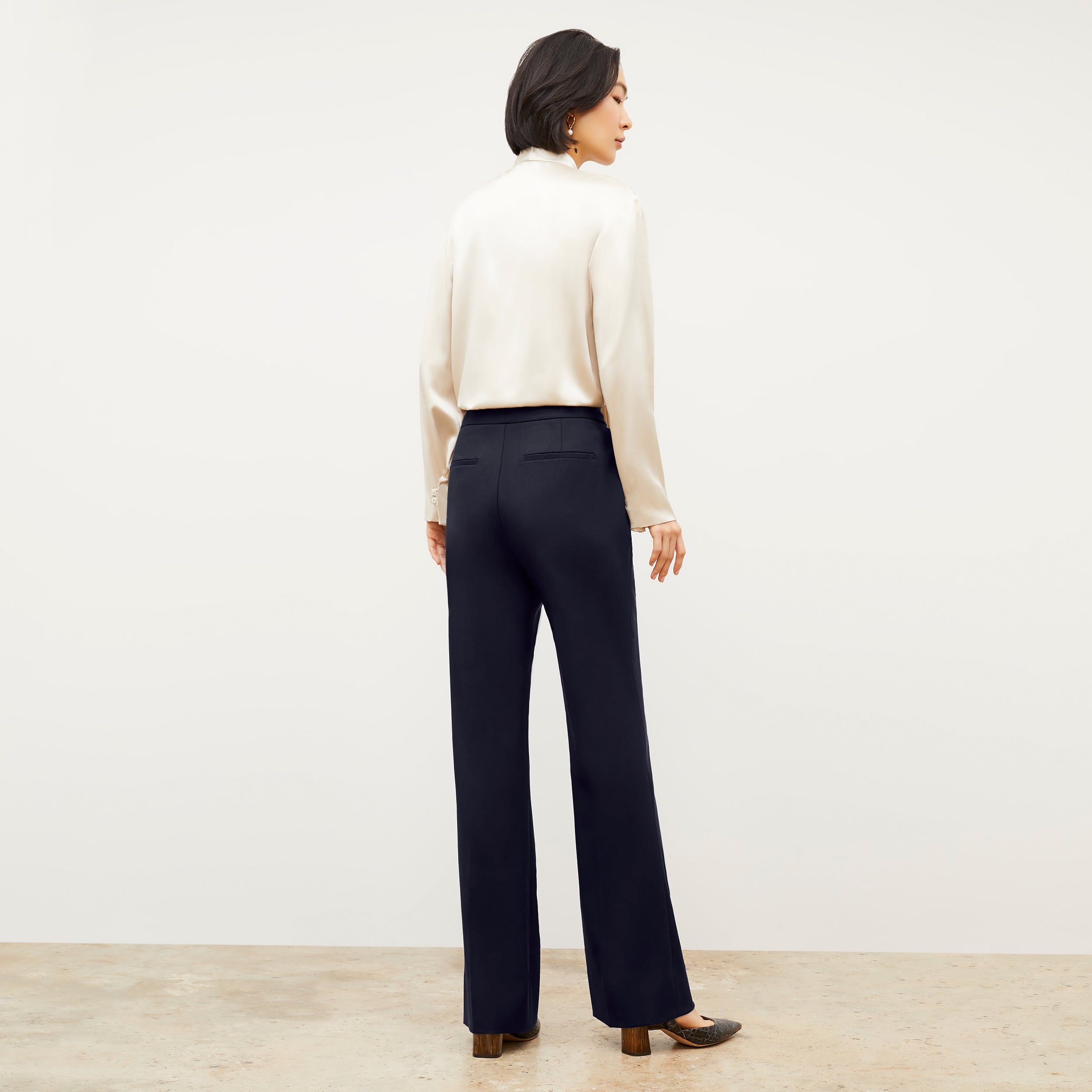 Horton Flare Trouser - Washable Wool Twill Pants for Women, Dark Navy - Perfect for Office Wear & Casual Outfits