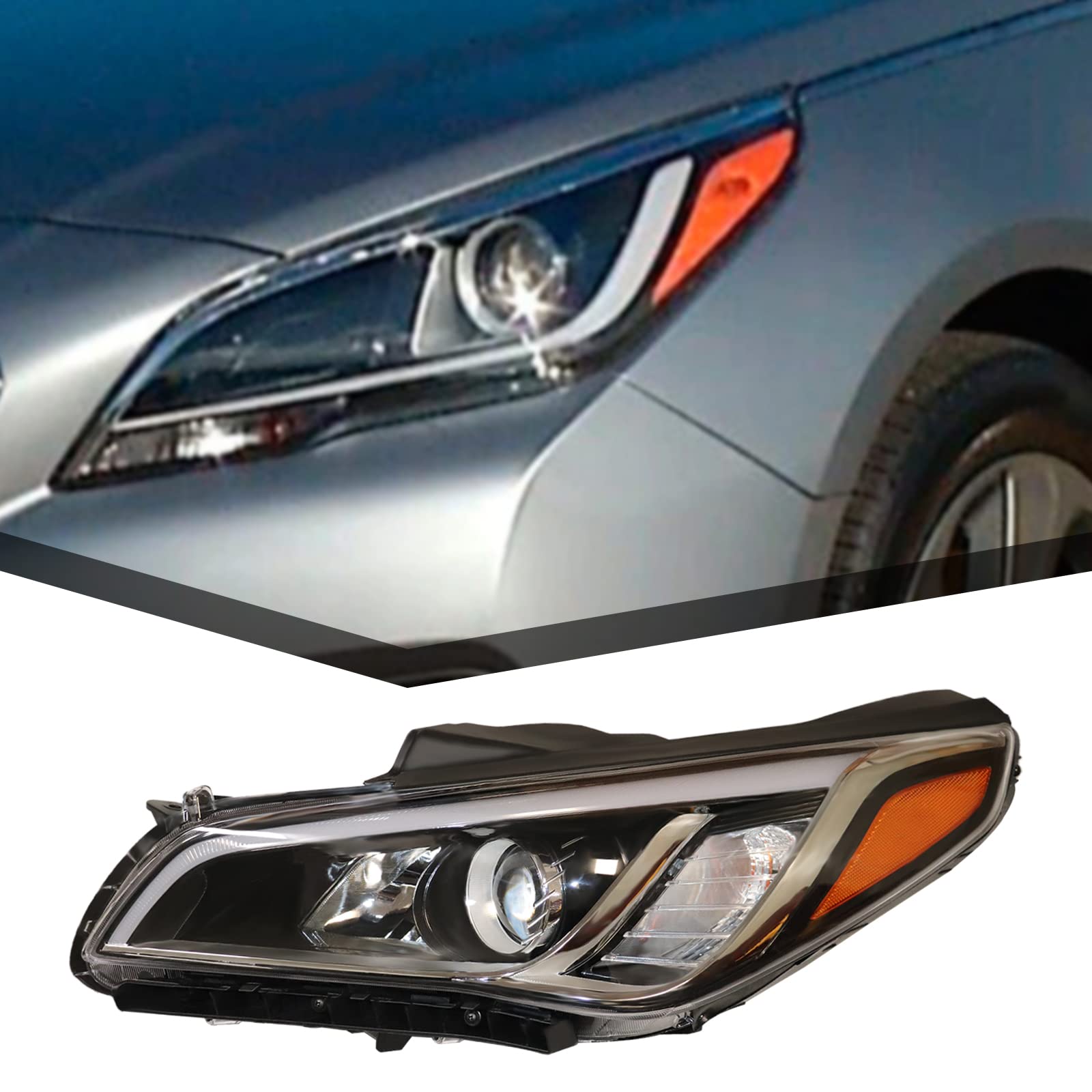 DNYSYSJ Driver Side Headlight Assembly - Compatible with 2015-2017 Hyundai Sonata (Left) - Replacement Headlamp for Improved Night Driving Safety
