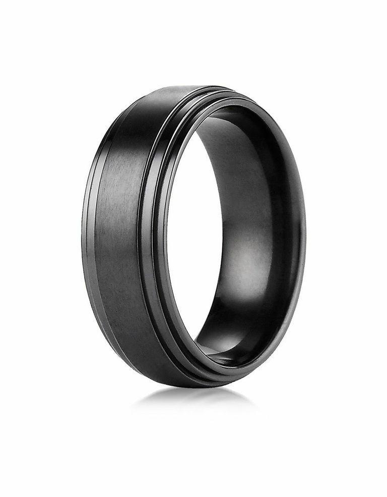 8MM Black Titanium Comfort Fit Double Edge Wedding Band for Men - Durable & Hypoallergenic Ring for Weddings, Anniversaries & Everyday Wear