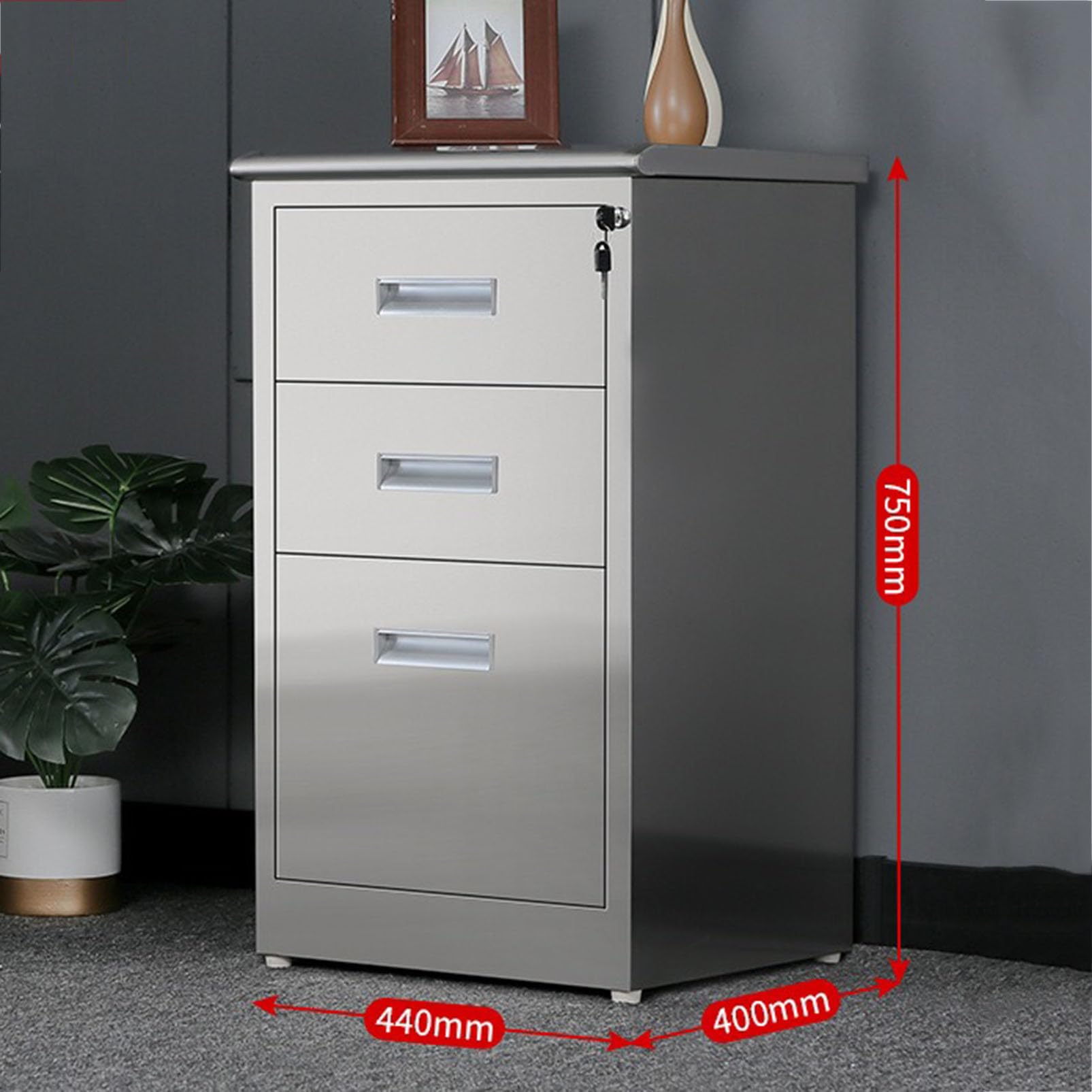 Locking Stainless Steel File Cabinet - Under Desk Mobile Storage for Home Office, Garage, Workshop | Secure Tool Chest & Medicine Cabinet for Warehouse, Repair Shop, Home Organization | Perfect for Document Storage, Tool Organization & Medical Supplies