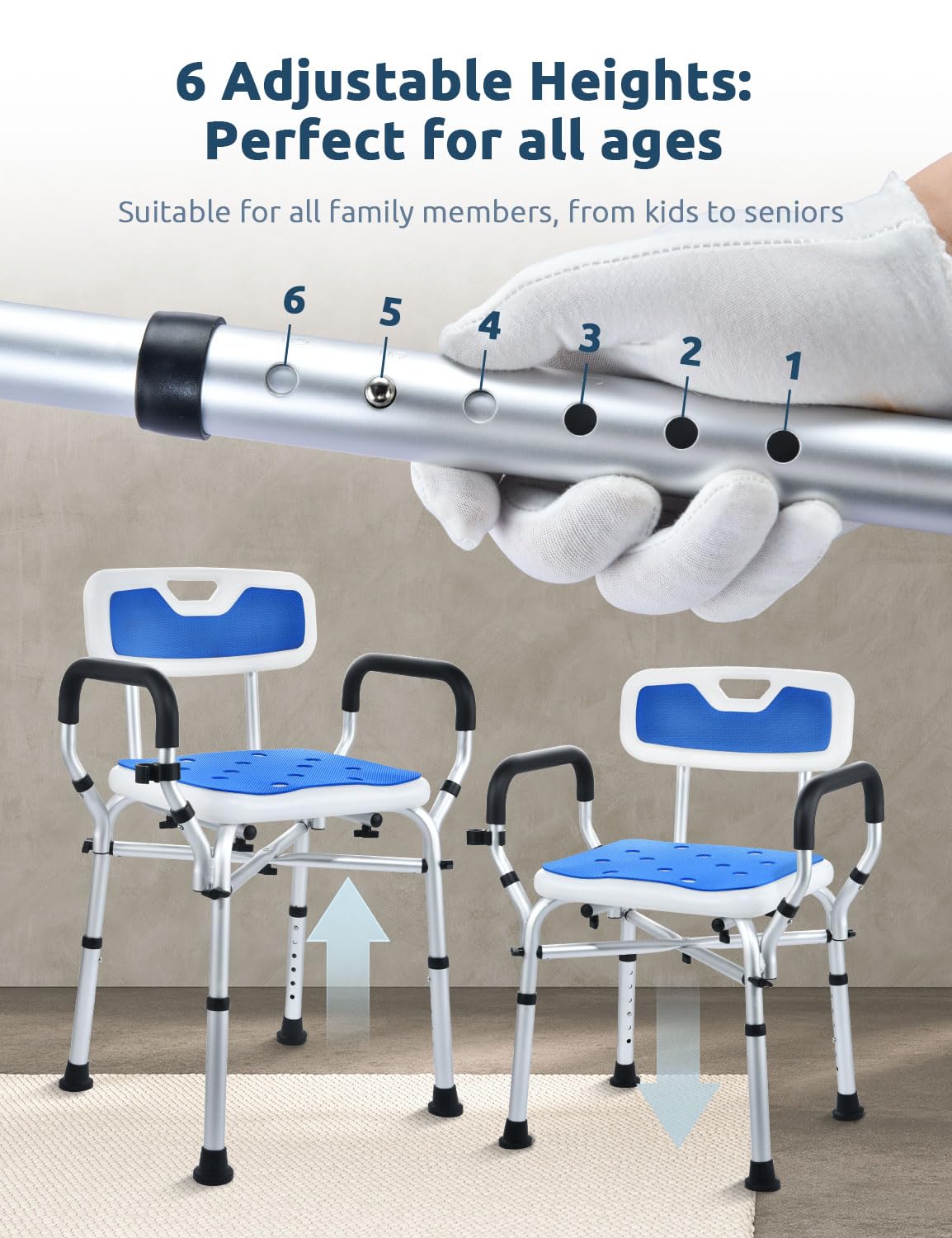 **BRITULIF Adjustable Shower Chair for Elderly & Disabled – 6 Height Options, Durable Aluminum Tubing – Safe Bath Seat for Seniors & Adults – Ideal for Bathroom Safety & Mobility Assistance**    *(Use Cases: Perfect for elderly care, post-surgery recovery, disability support, and safe bathing at home.)*