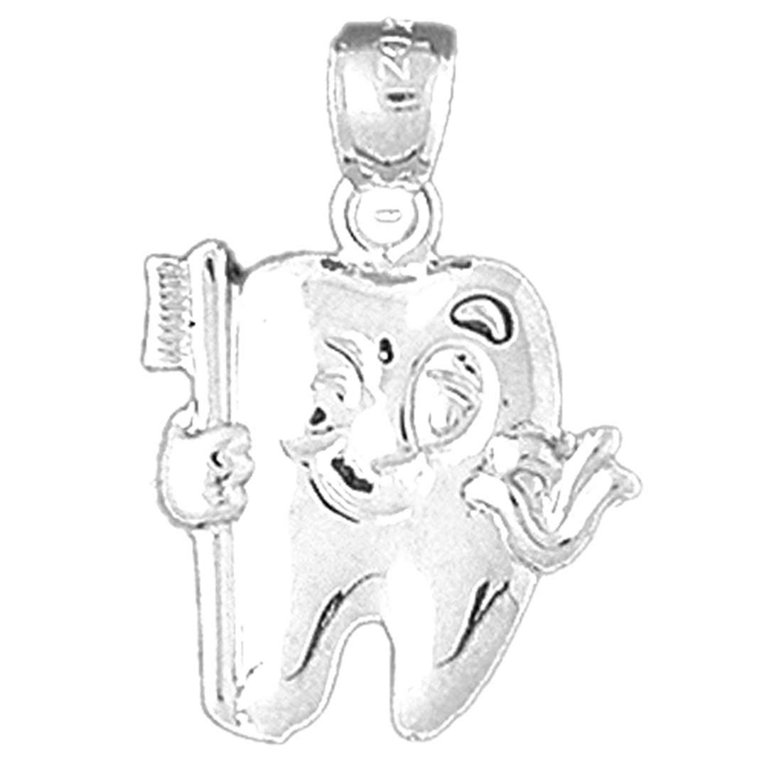 Sterling Silver 925 Tooth with Toothbrush Pendant Necklace - 25mm Dental Jewelry for Dentists & Hygienists | Perfect Gift for Dental Professionals & Students
