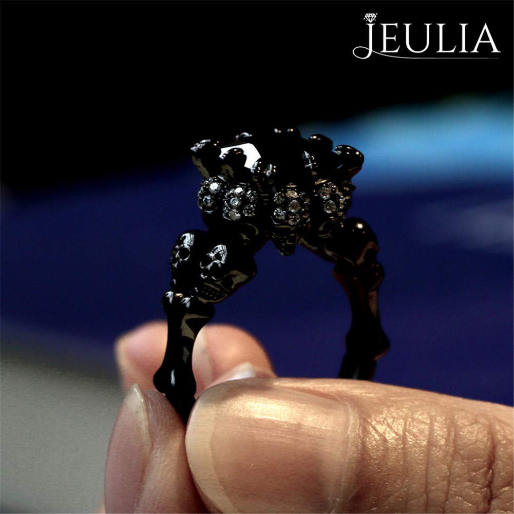Jeulia 6.55 Carat Princess Cut Diamond Ring for Women - Sterling Silver Double Row Halo Engagement Ring, Black Plated Wedding Band, Anniversary Promise Ring with Jewelry Gift Box - Perfect for Proposals, Weddings & Special Occasions