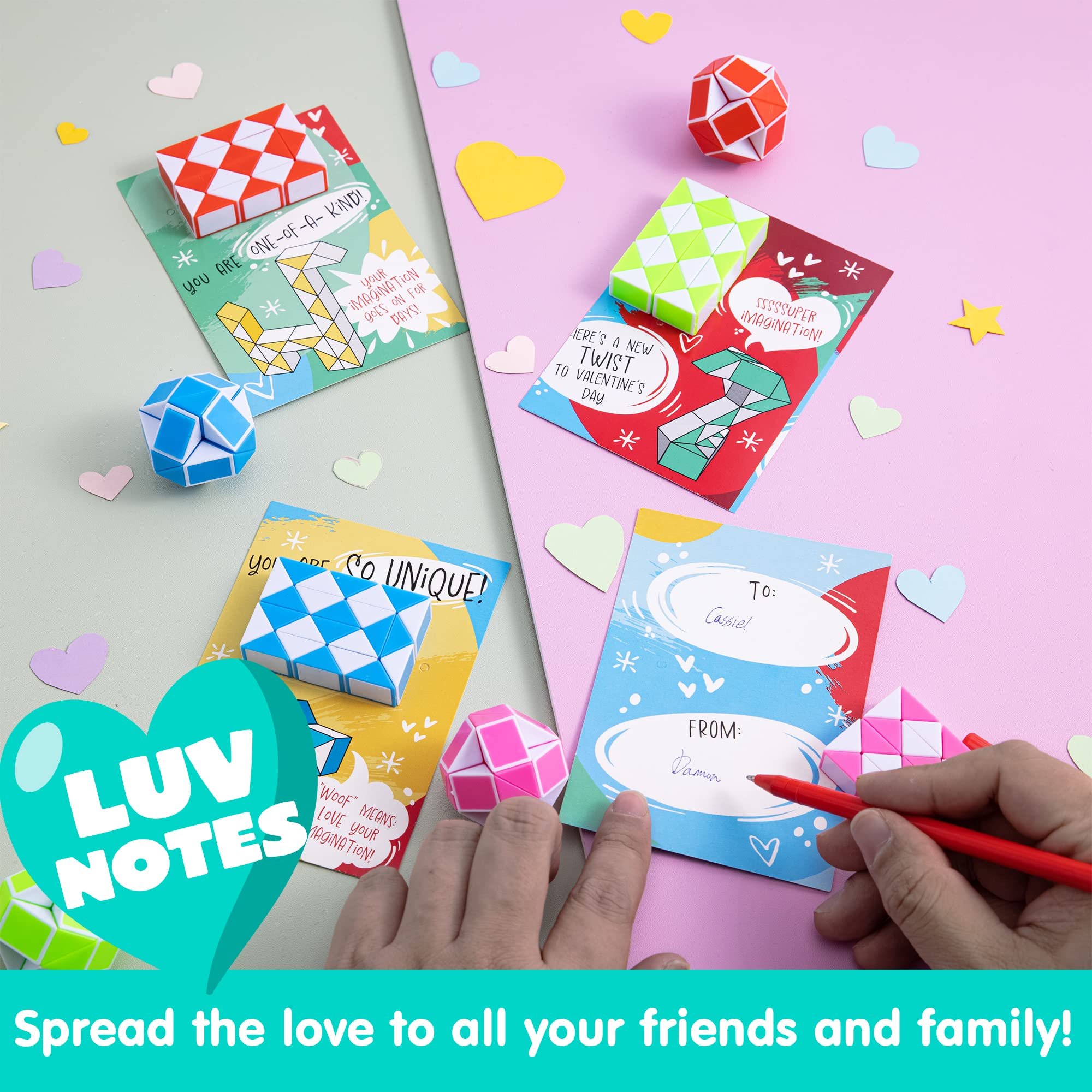 JOYIN 28 Pack Valentine's Day Cards with Snake Twist Toys for Kids - Magic Puzzle Fidget Toys for Stress Relief, Classroom Exchange, Party Favors & Gifts (Great for Valentine's Day Celebrations, School Activities, Birthday Parties)
