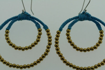 Double Brass Beaded Hoop Earrings with Turquoise Stones - Boho Chic Jewelry for Women, Perfect for Festivals, Parties, and Everyday Wear