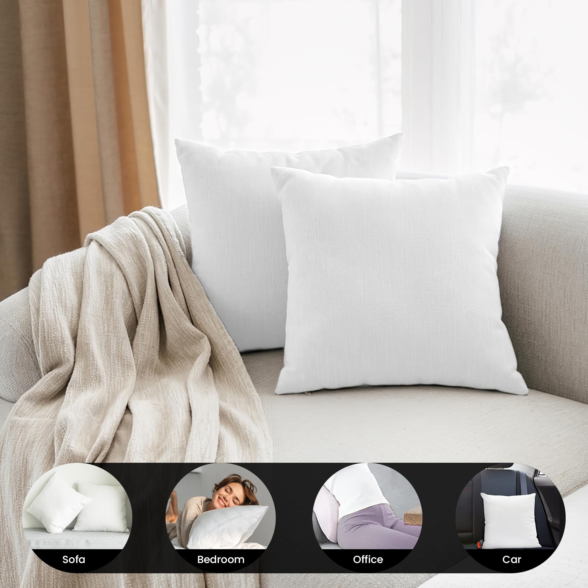 Premium Hypoallergenic 24x24 Inch Throw Pillow Inserts (Set of 2) - 100% Virgin Fiber Filling for Sofa, Bed & Couch - Made in USA - Perfect for Living Room Decor & Cozy Home Styling