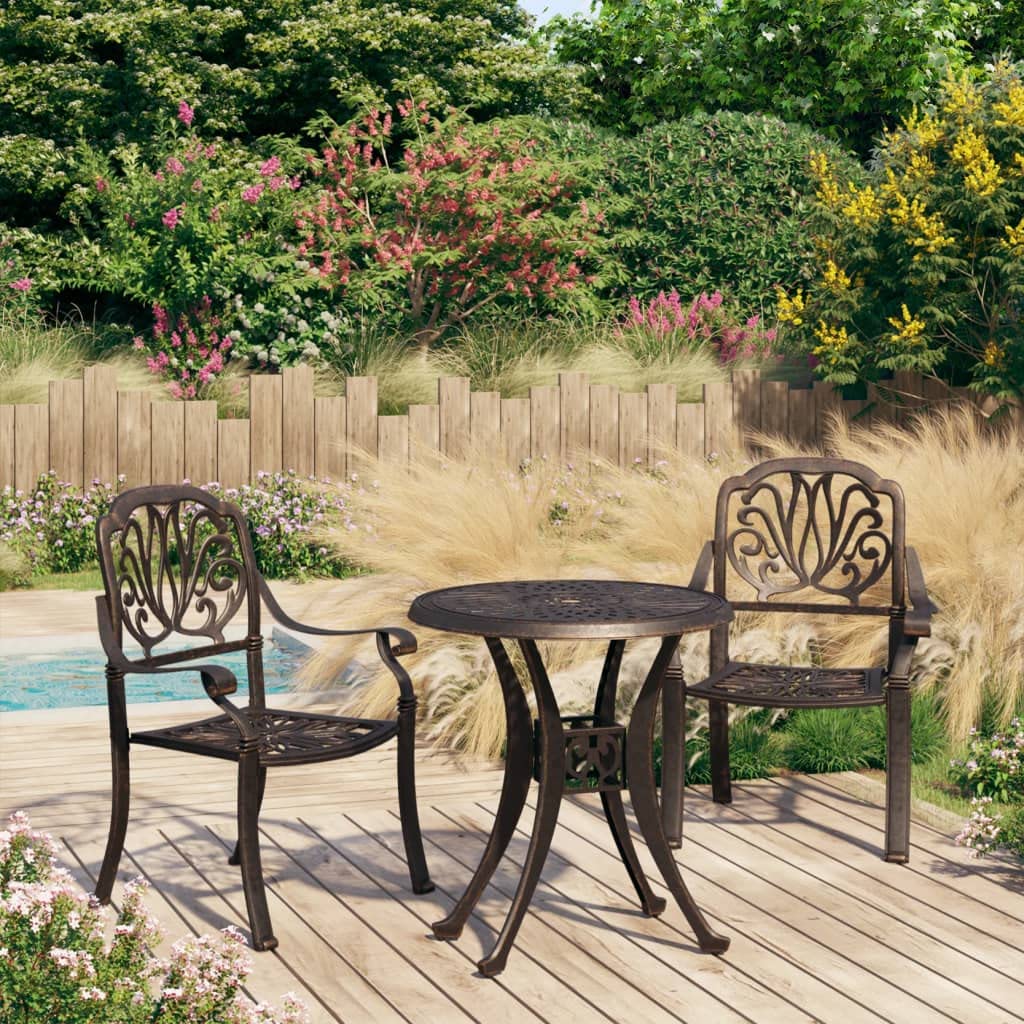 3-Piece Cast Aluminum Bronze Bistro Set - Patio Chairs & Outdoor Dining Furniture for Backyard, Garden, or Poolside Relaxation