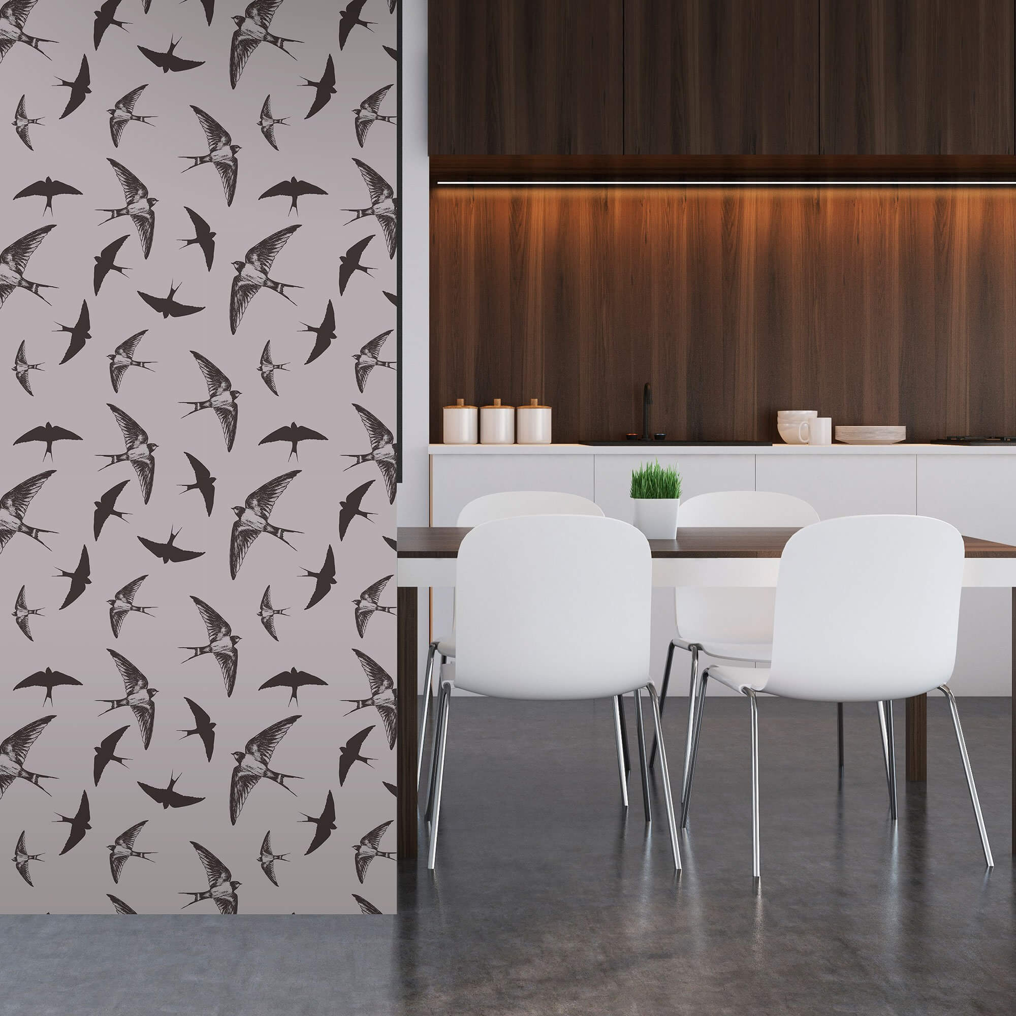 Grey and Black Bird Animal Peel and Stick Removable Wallpaper - Self-Adhesive Decorative Wall Covering for Bedroom, Nursery, Living Room, Office Decor